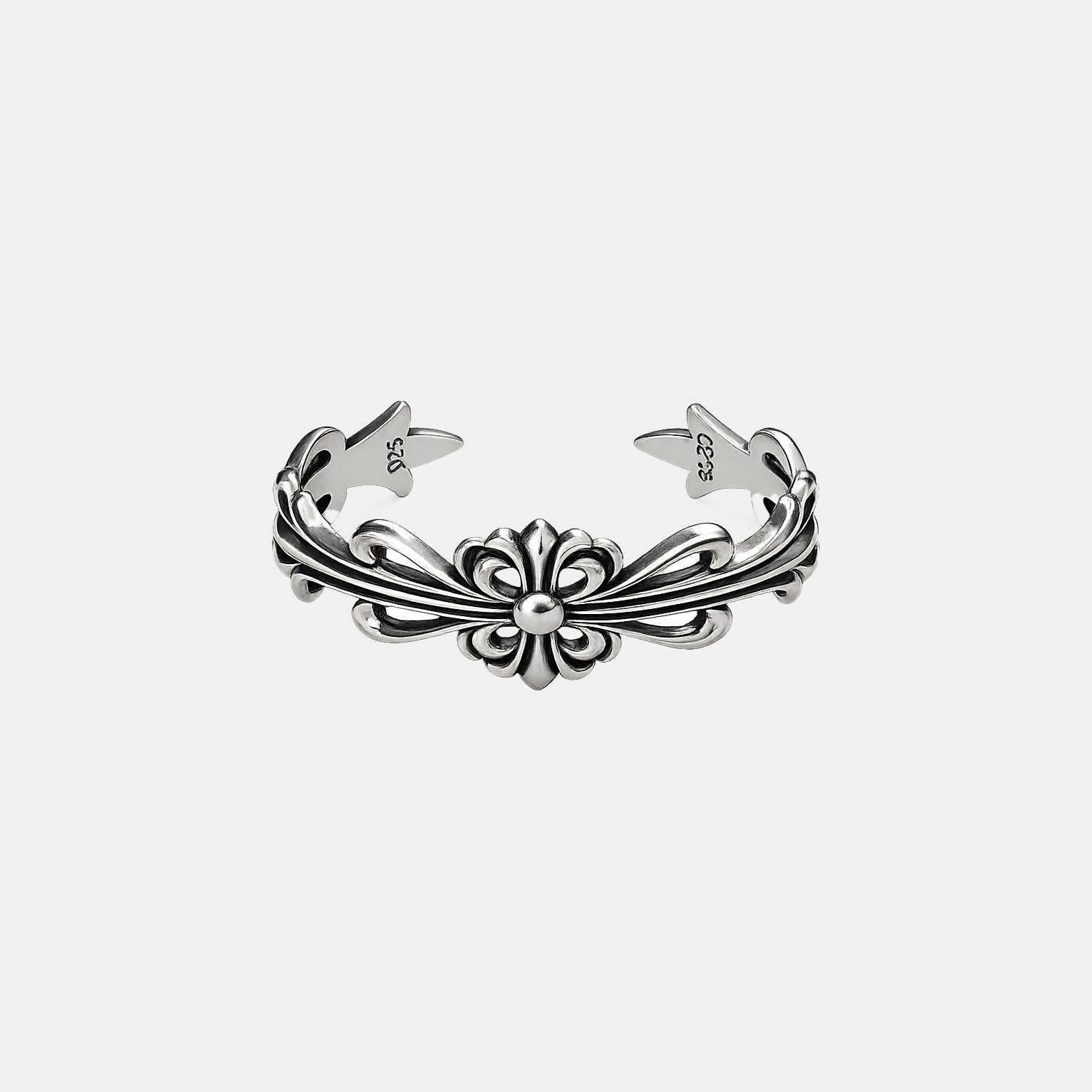 Gothic Fleur-de-Lis Cuff Bracelet - Silver