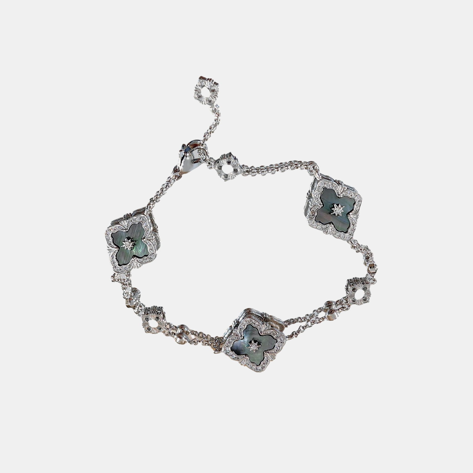 Noir Pearl Clover Bracelet - Grey Gold