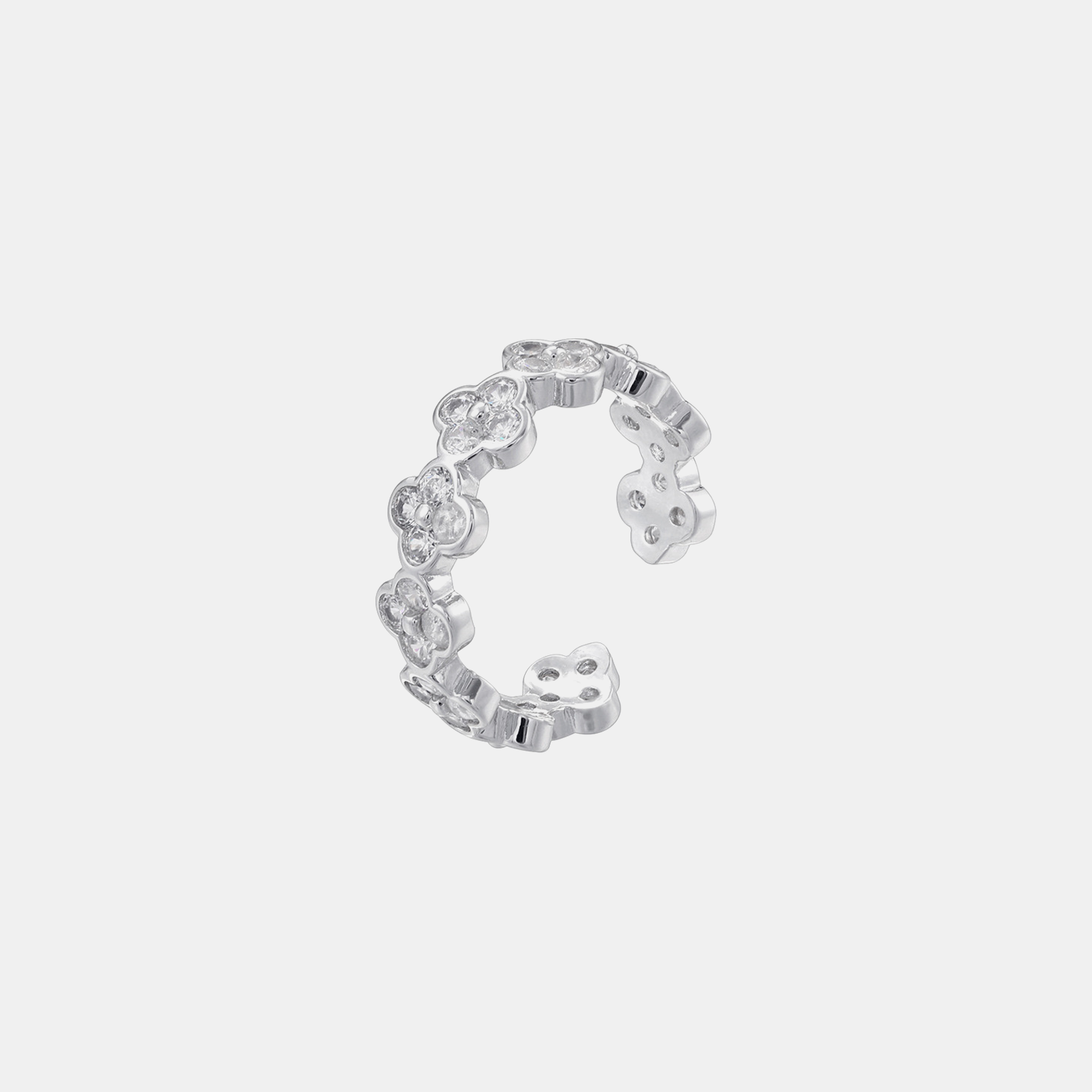 Lucky Clover Ring (Open Cuff) - White Gold