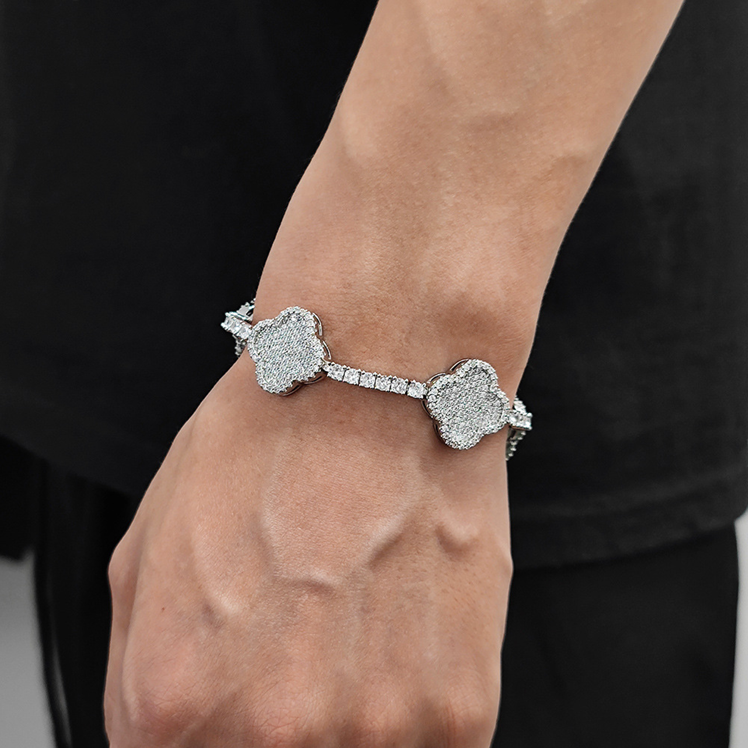12mm Clover Tennis Link Bracalet - White Gold