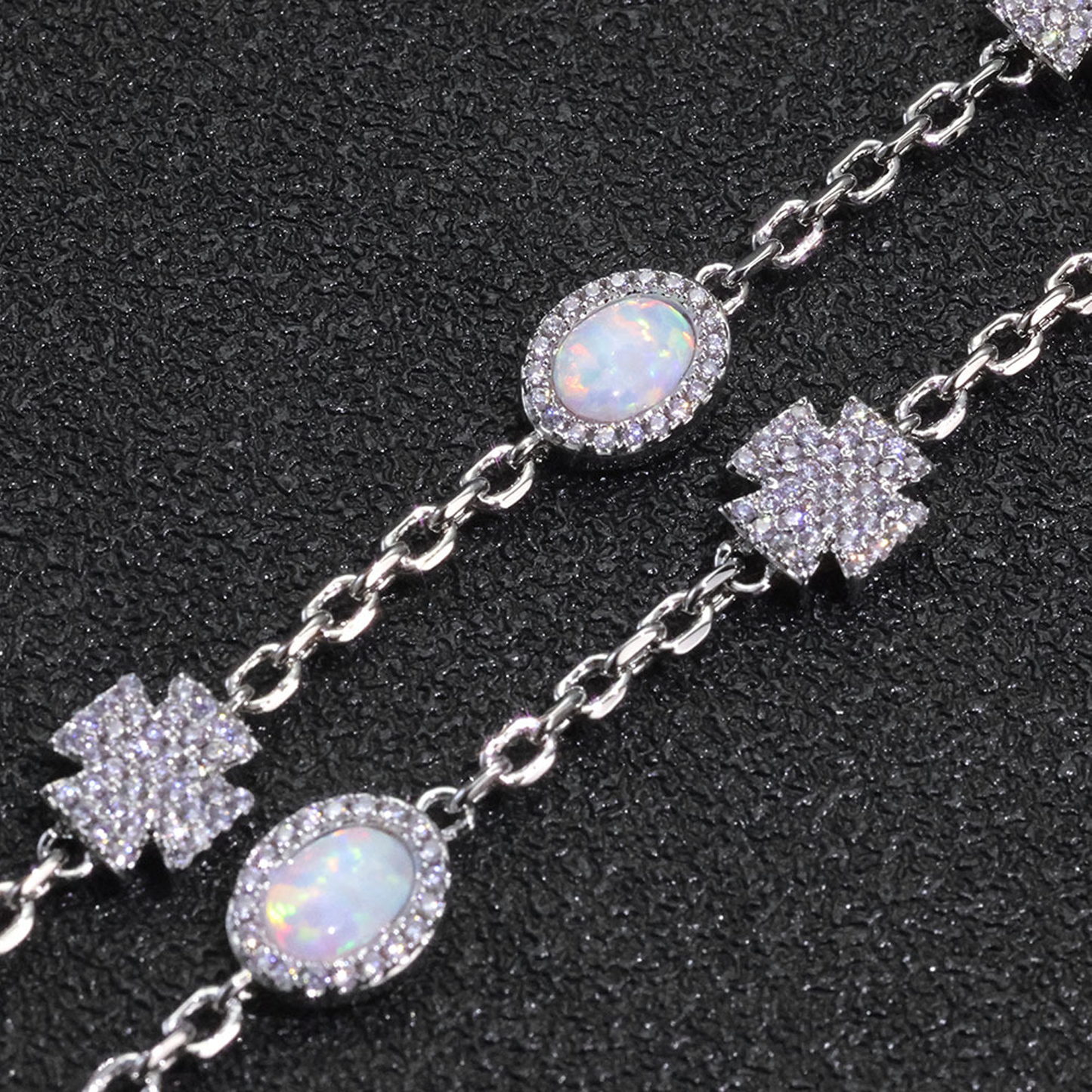 Cross Halo Pearl Link Chain - White Gold