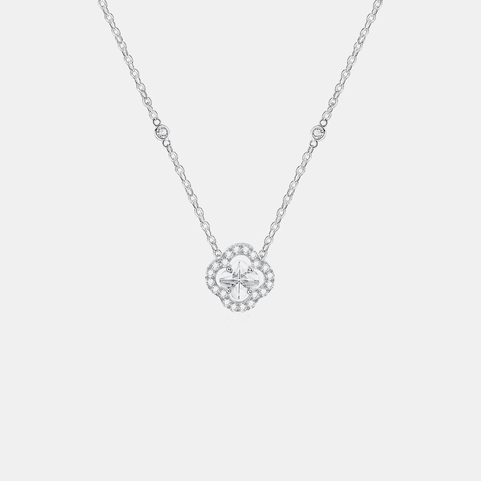 Iced Clover Cluster Pendant - White Gold
