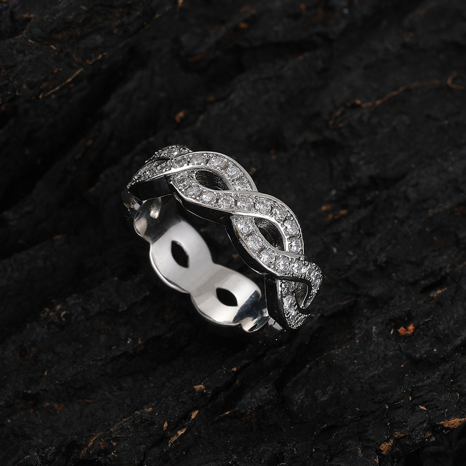 Iced Infinity Link Ring - White Gold