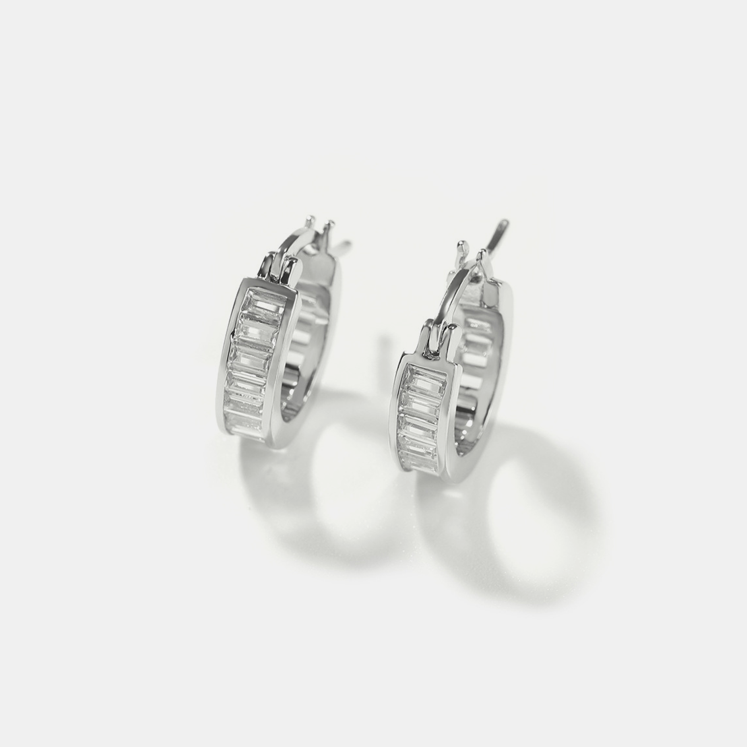 Iced Baguette Earrings - White Gold
