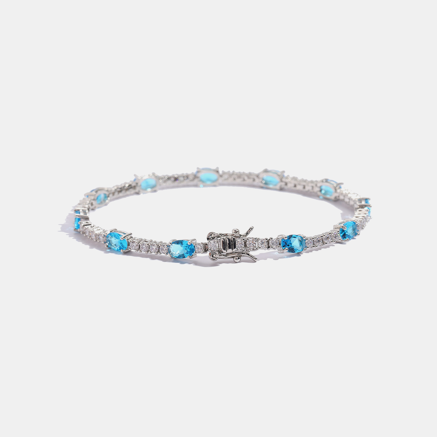 Baguette Tennis Link Bracelet - Blue Gold