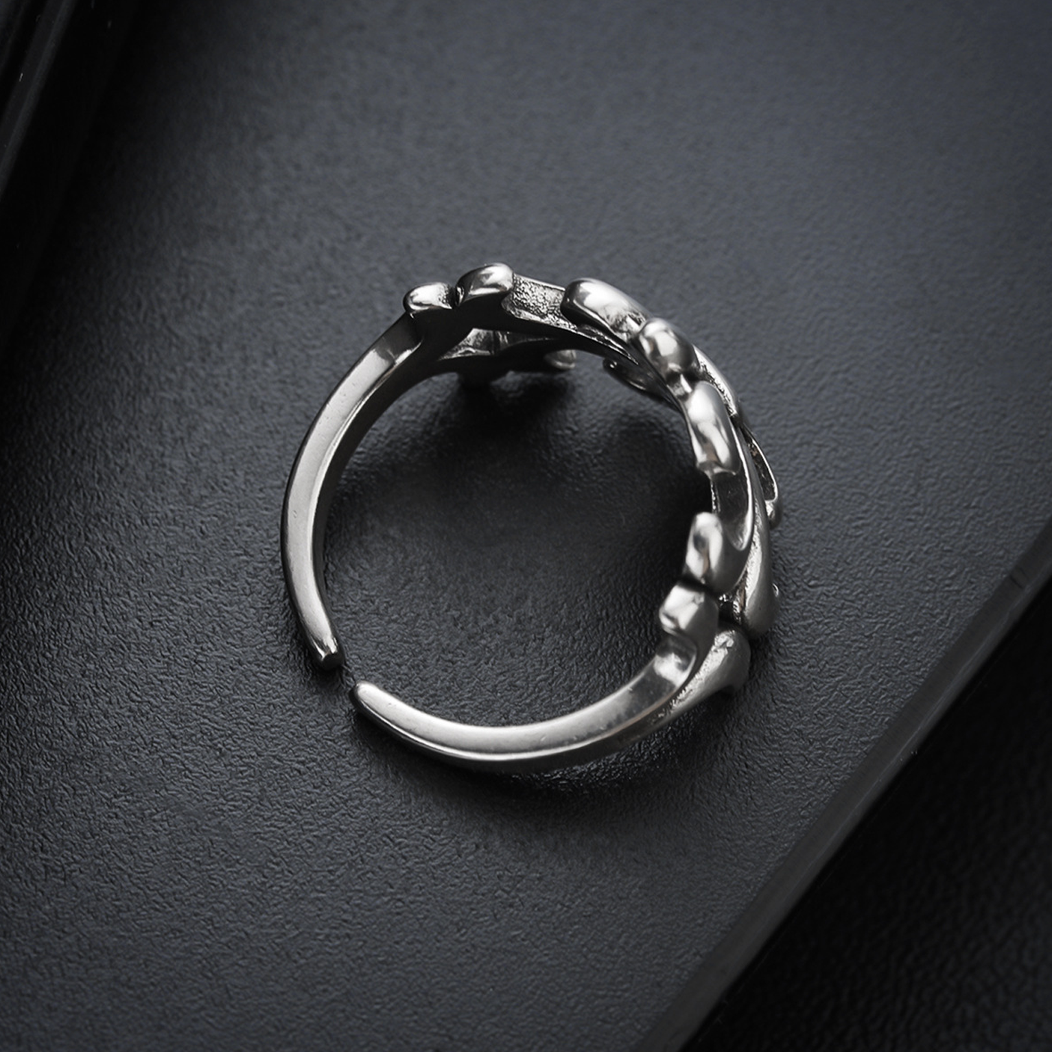 Gothic Bloom Cross Ring (Open Cuff) - Silver