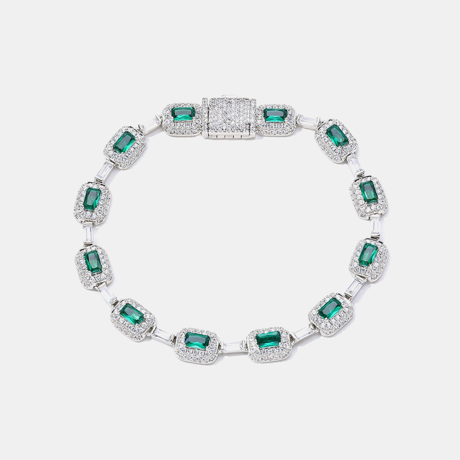 Iced Emerald Tennis Bracelet - White Gold