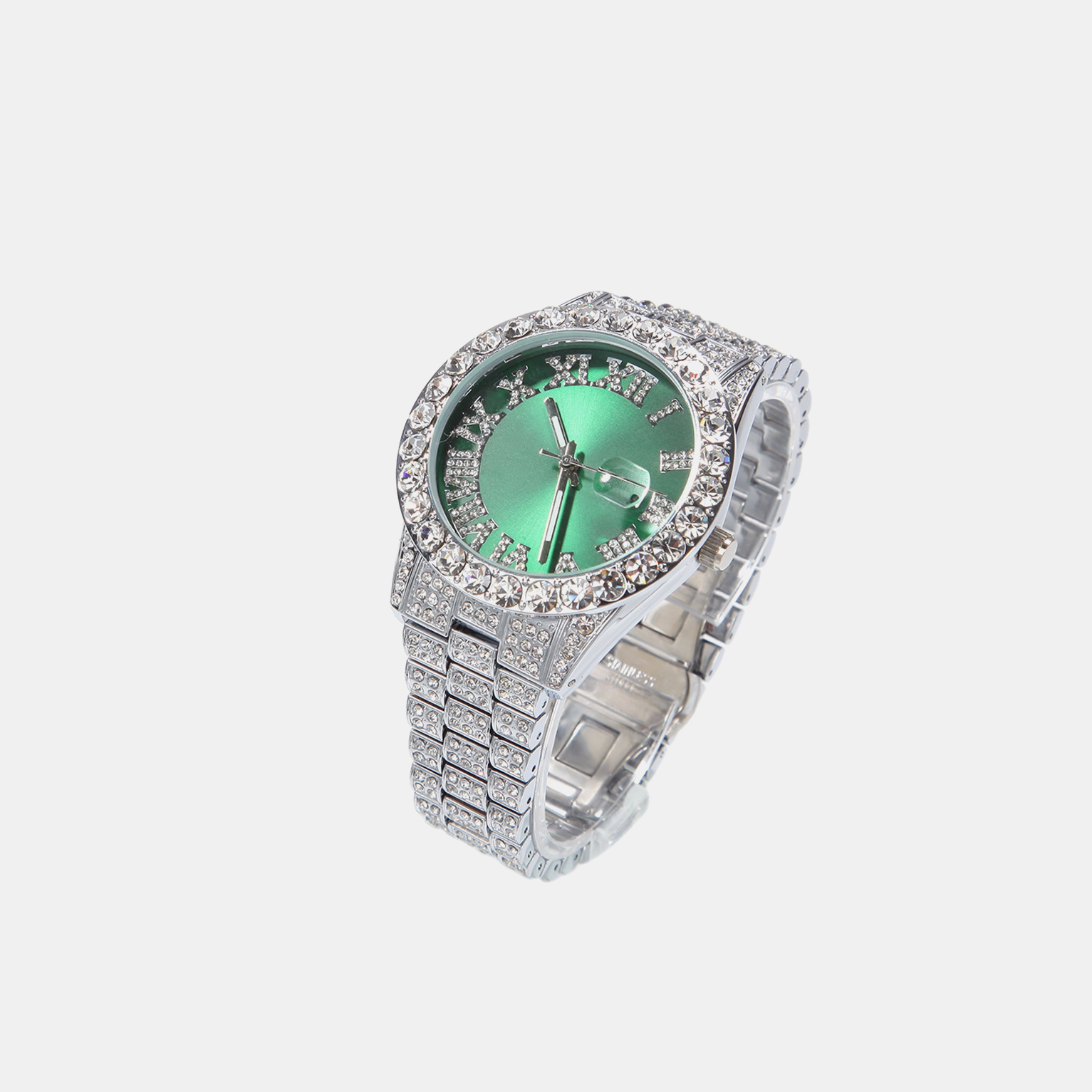 Iced Roman Numeral Hip Hop Quartz Watch – White Green