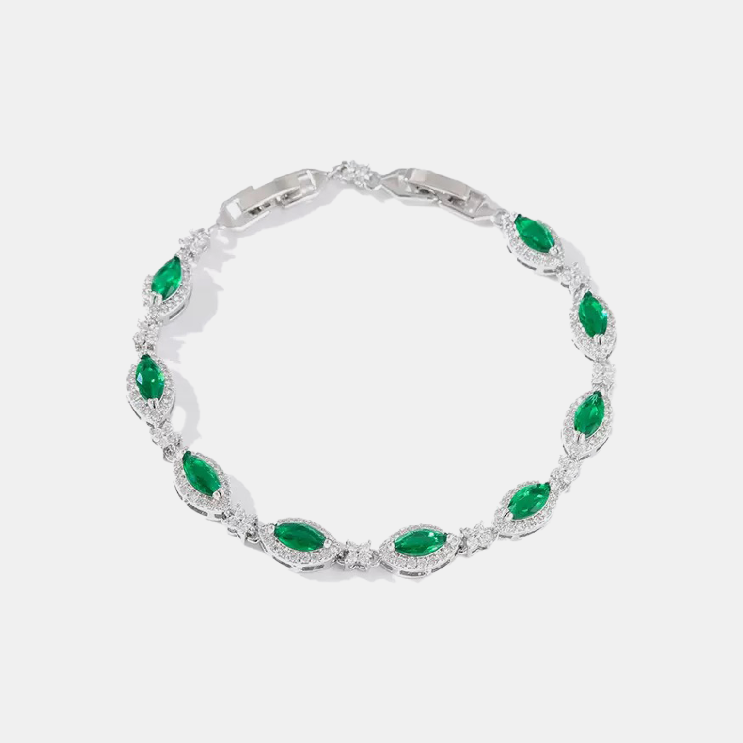 Oval Tennis Link Bracelet - Green Gold