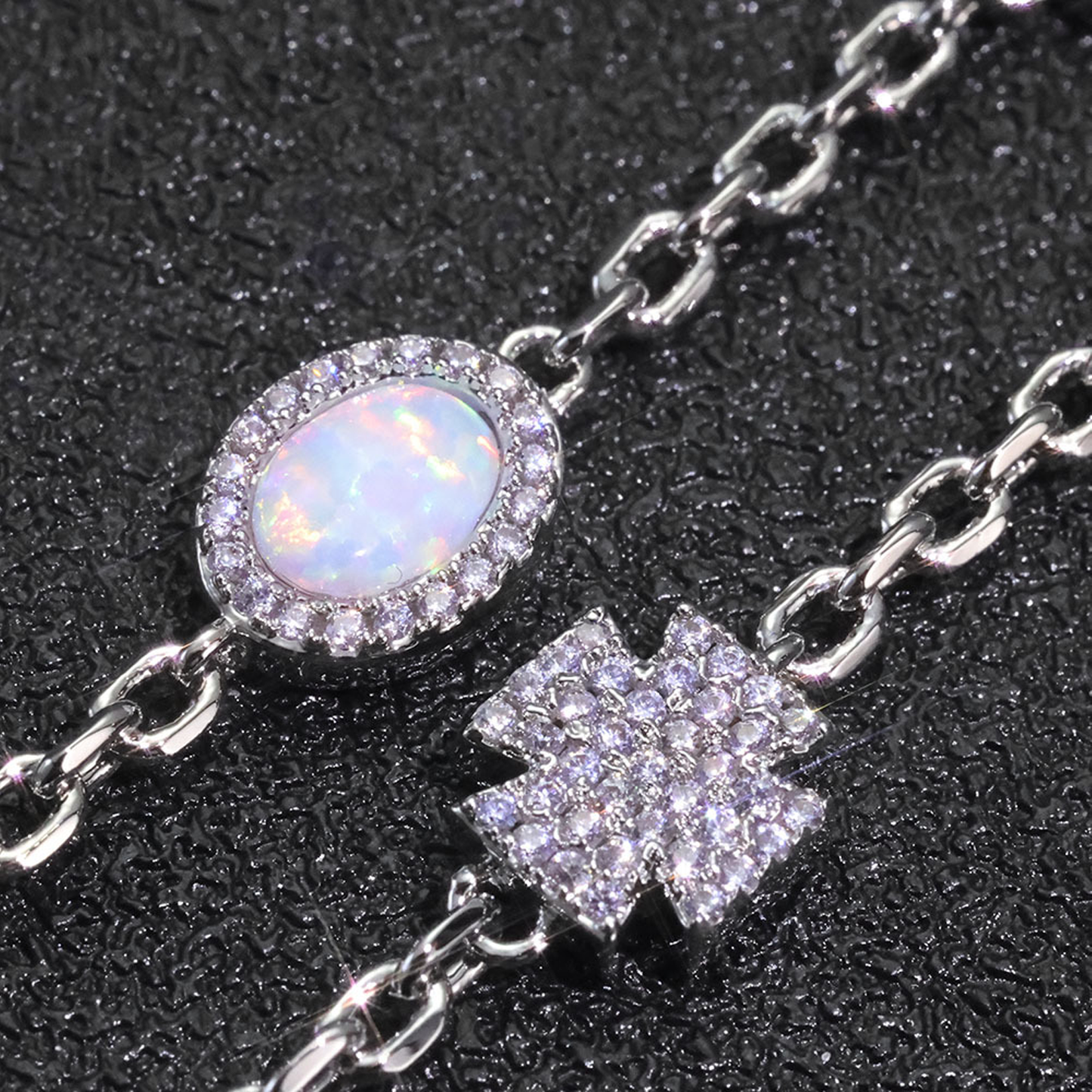 Cross Halo Pearl Link Bracelet - White Gold