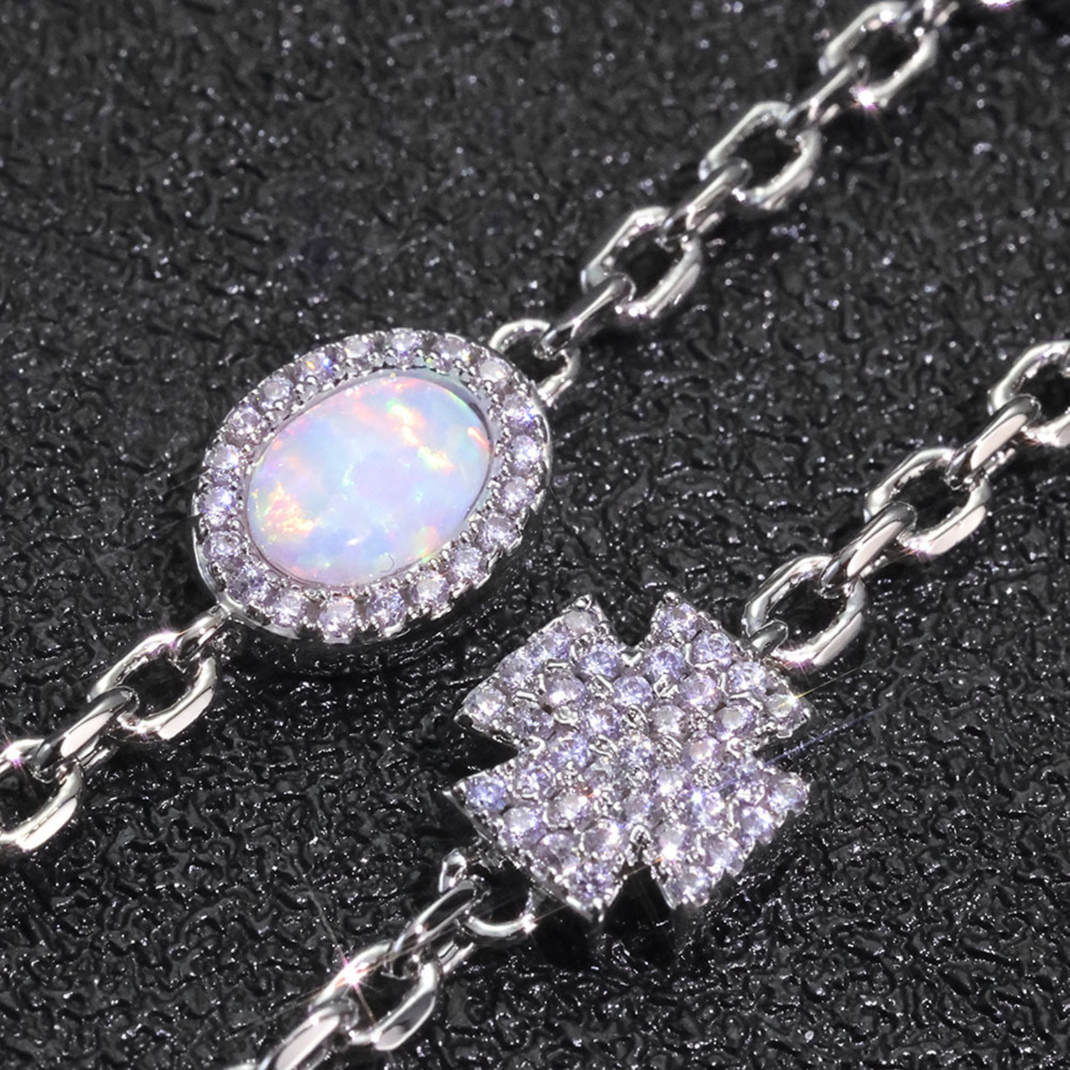 Cross Halo Pearl Link Bracelet - White Gold