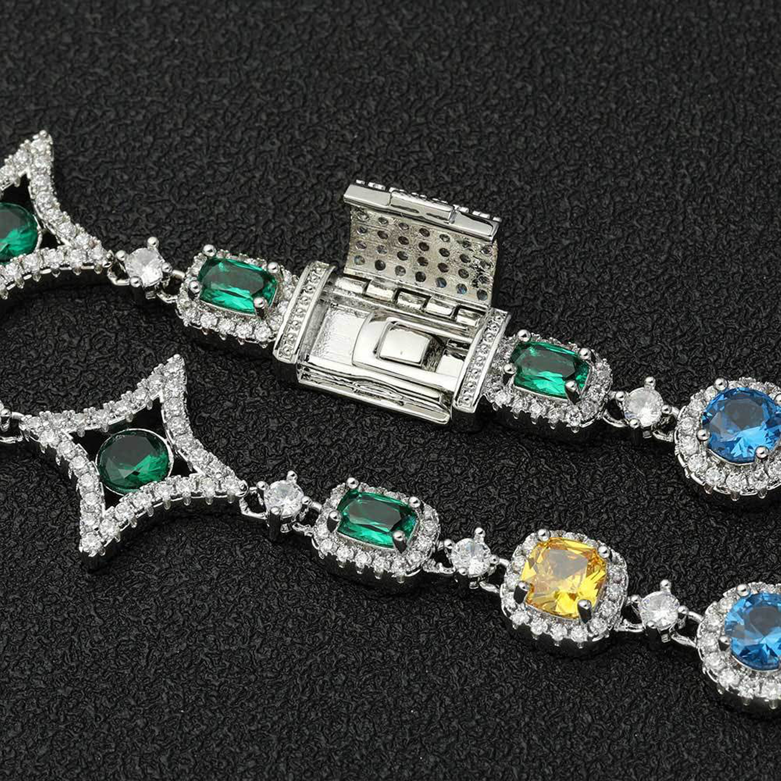 10mm Multicolor Sparkling Diamond Bracelet - White Gold (Preorder)