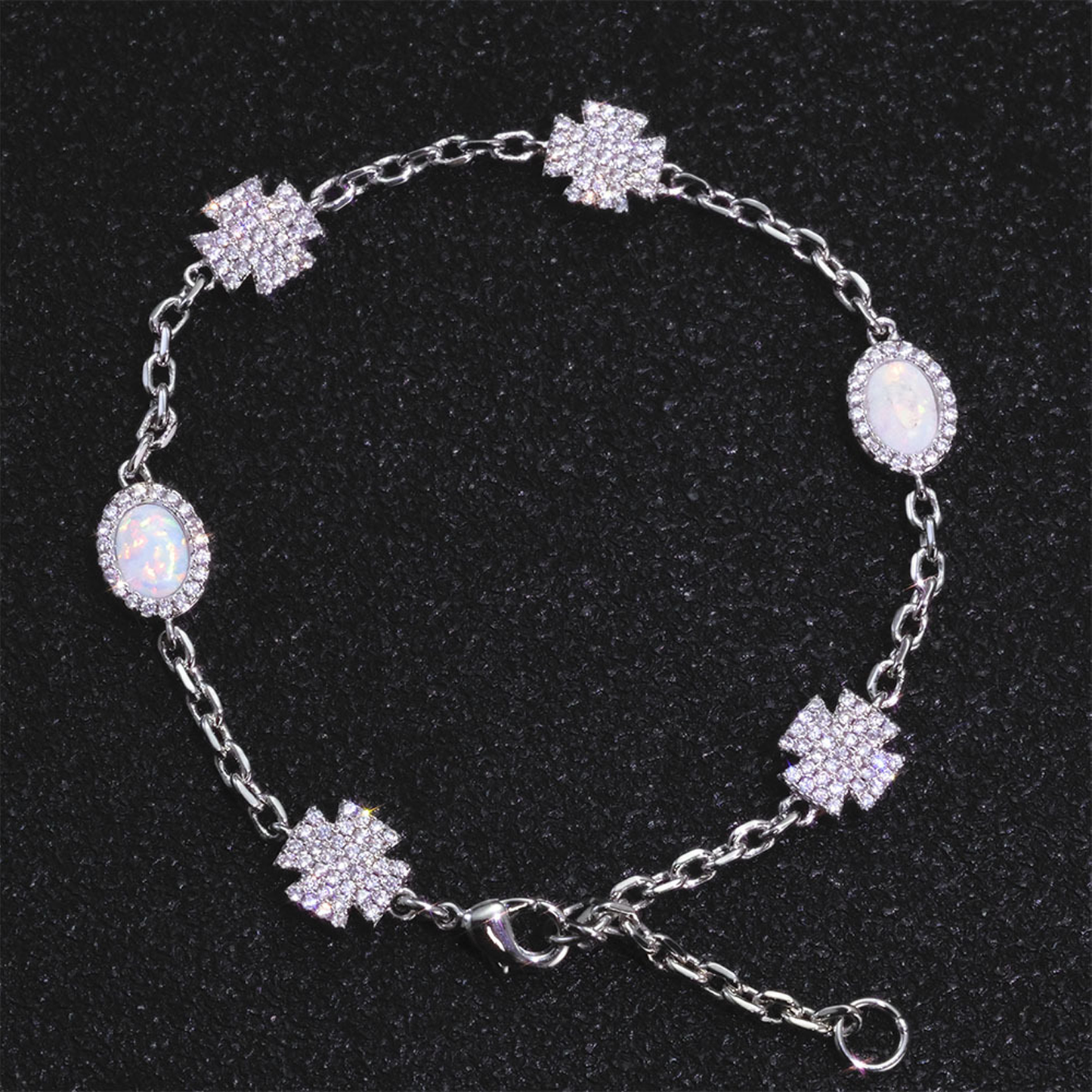 Cross Halo Pearl Link Bracelet - White Gold