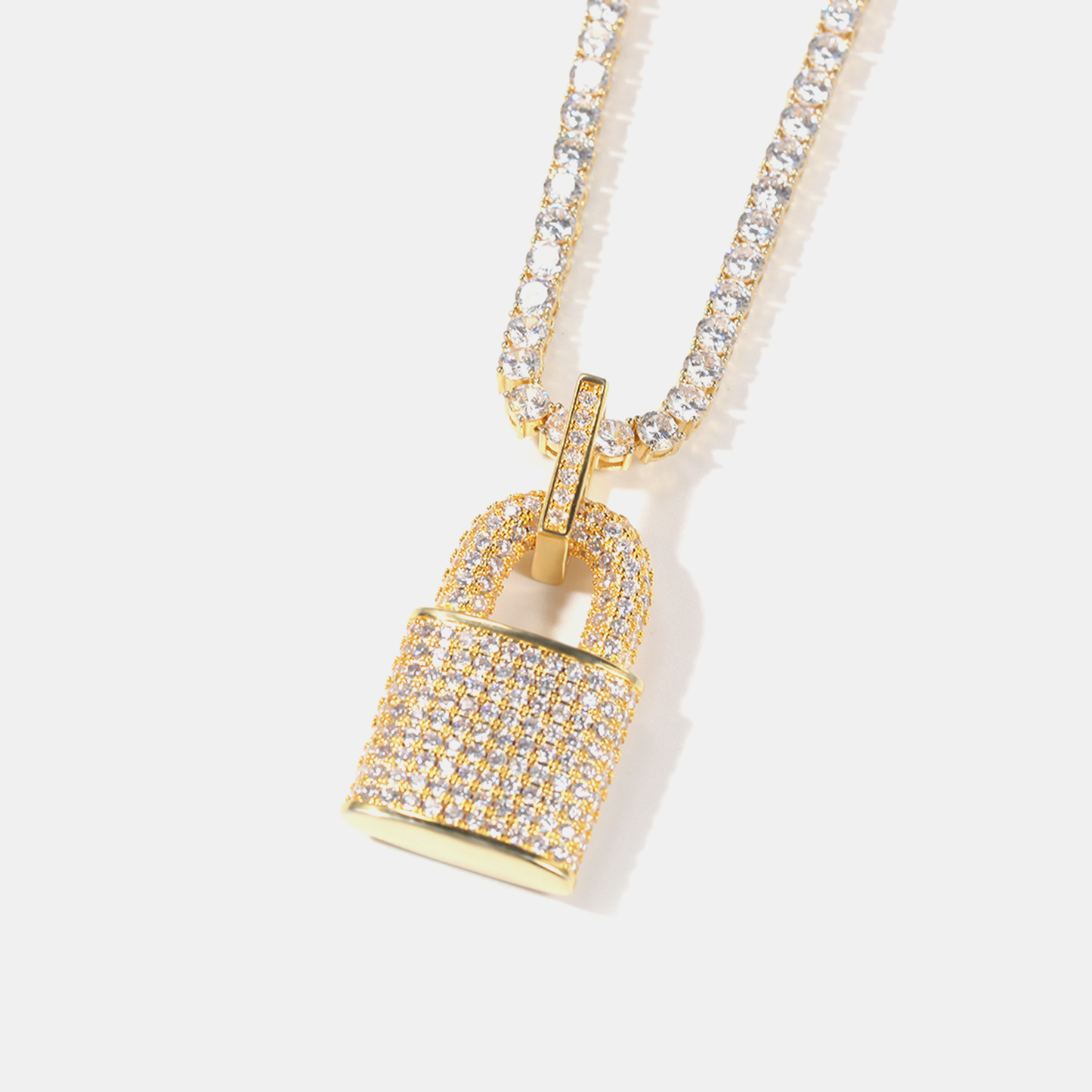 Iced Padlock Pendant - Gold