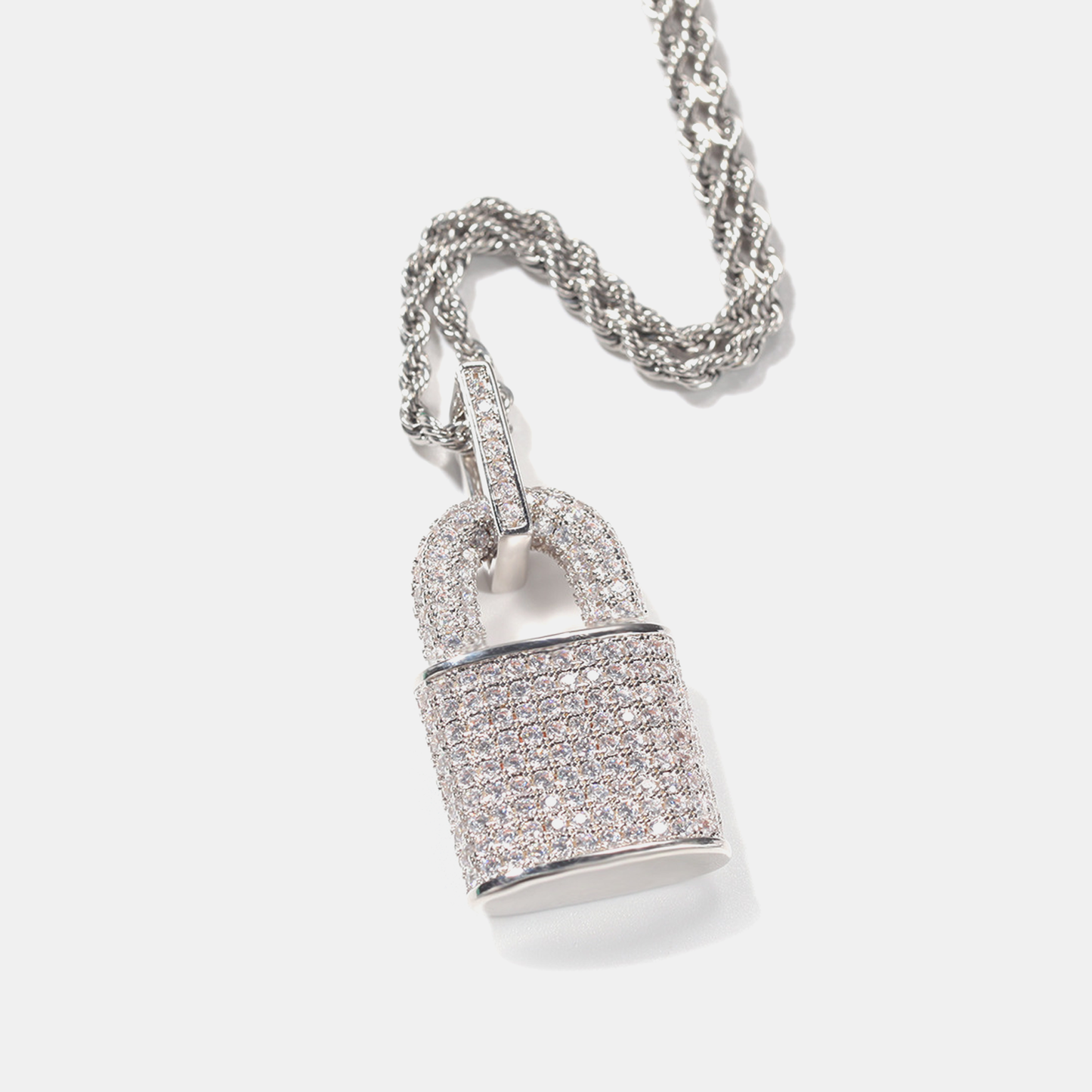 Iced Padlock Pendant - White Gold