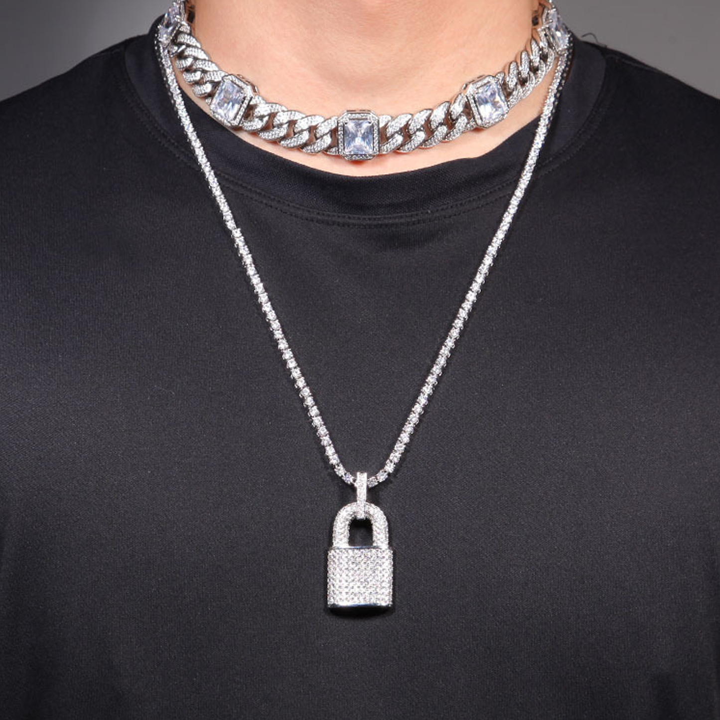 Iced Padlock Pendant - Gold