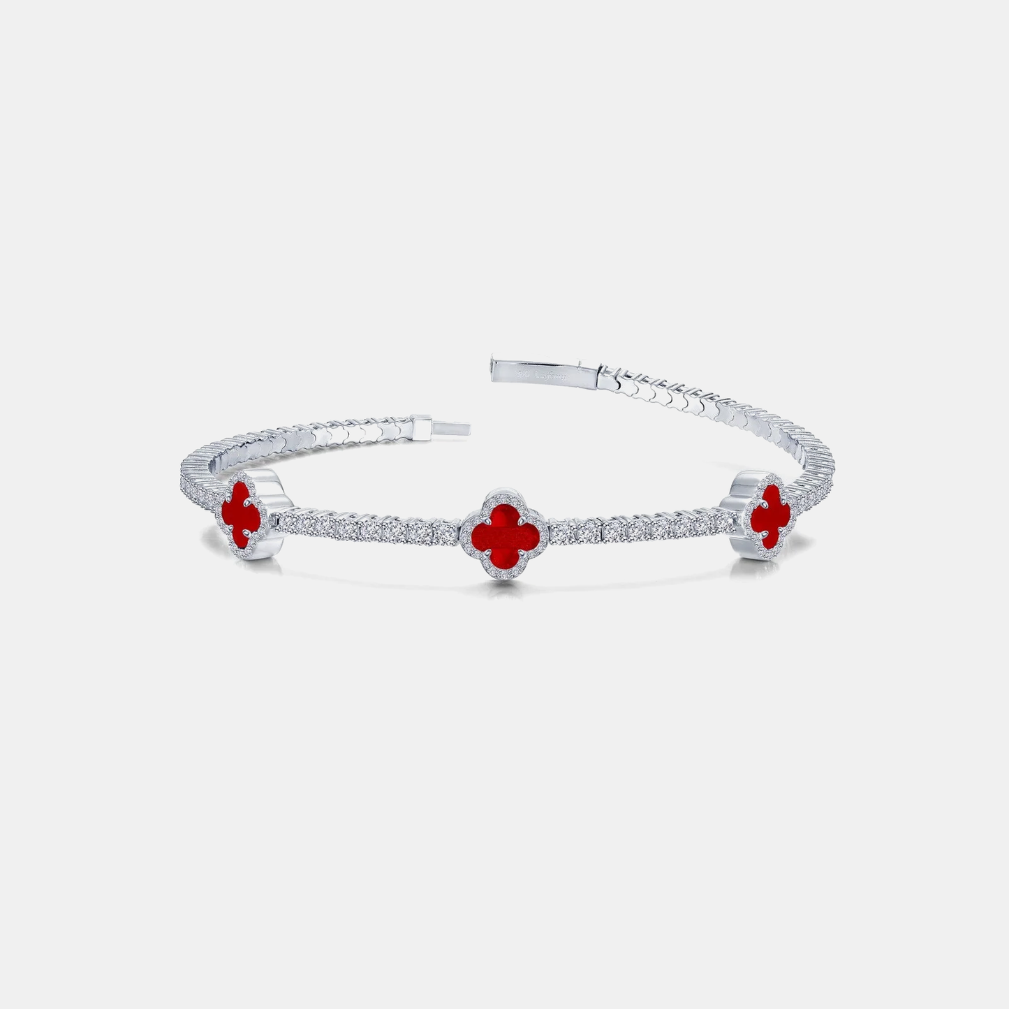 8mm Clover Tennis Link Bracelet - Red & White Gold