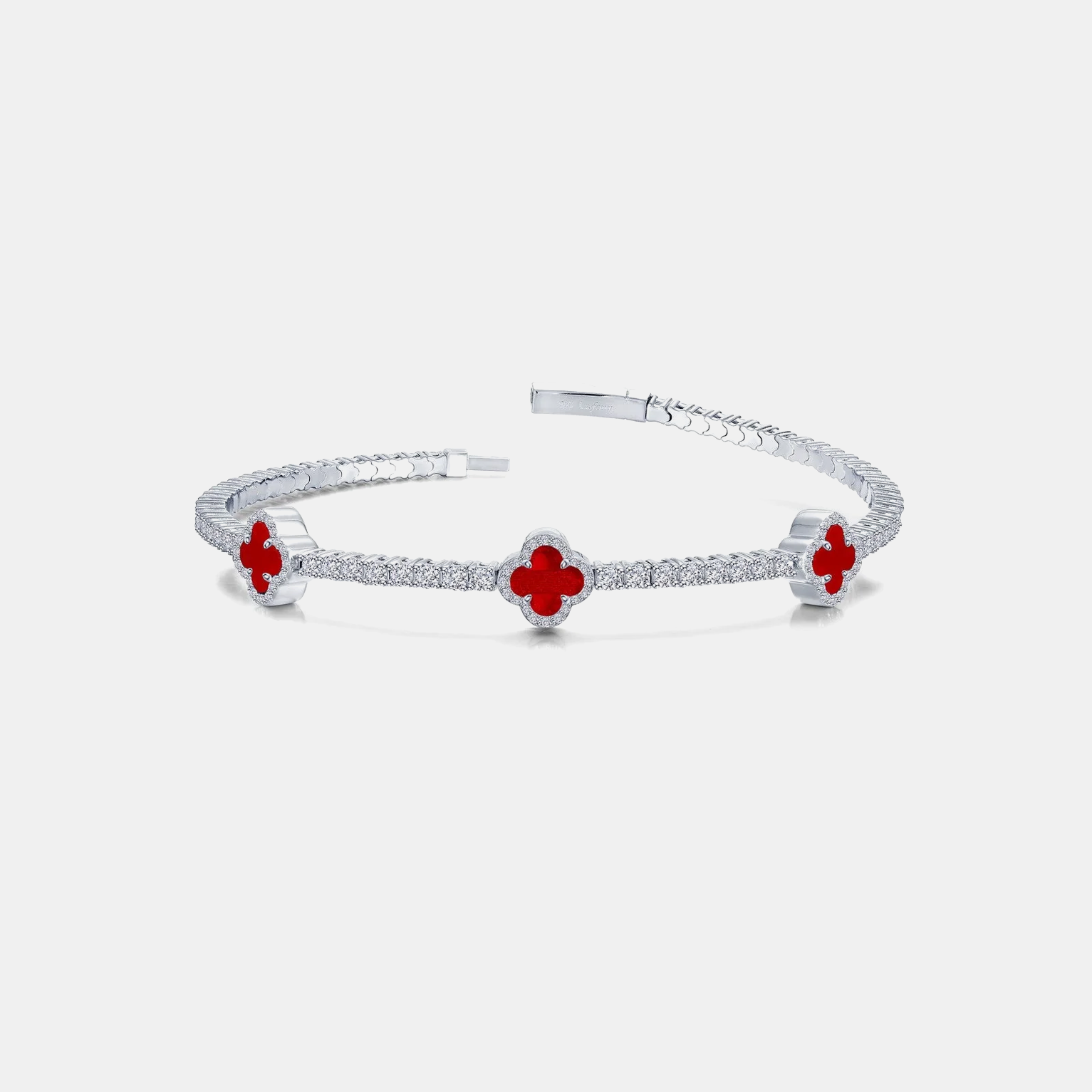 8mm Clover Tennis Link Bracelet - Red & White Gold