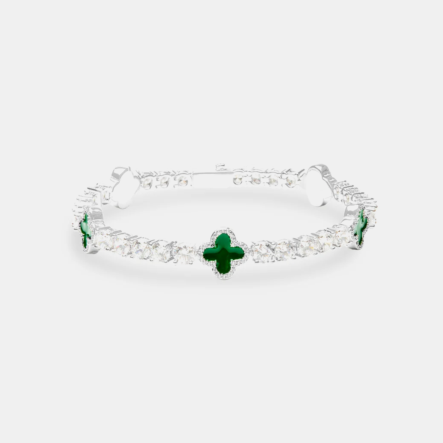 8mm Clover Tennis Link Bracelet - Green & White Gold