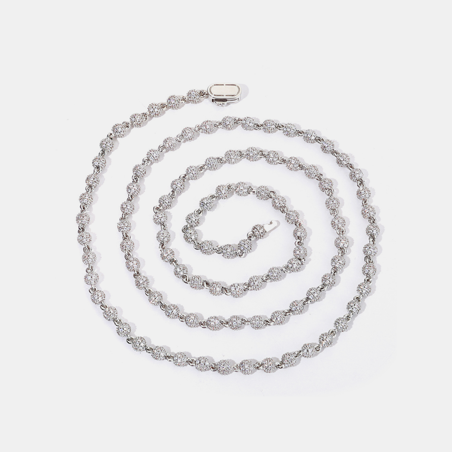 4mm Iced Round Tennis Bead Link Chain - White Gold