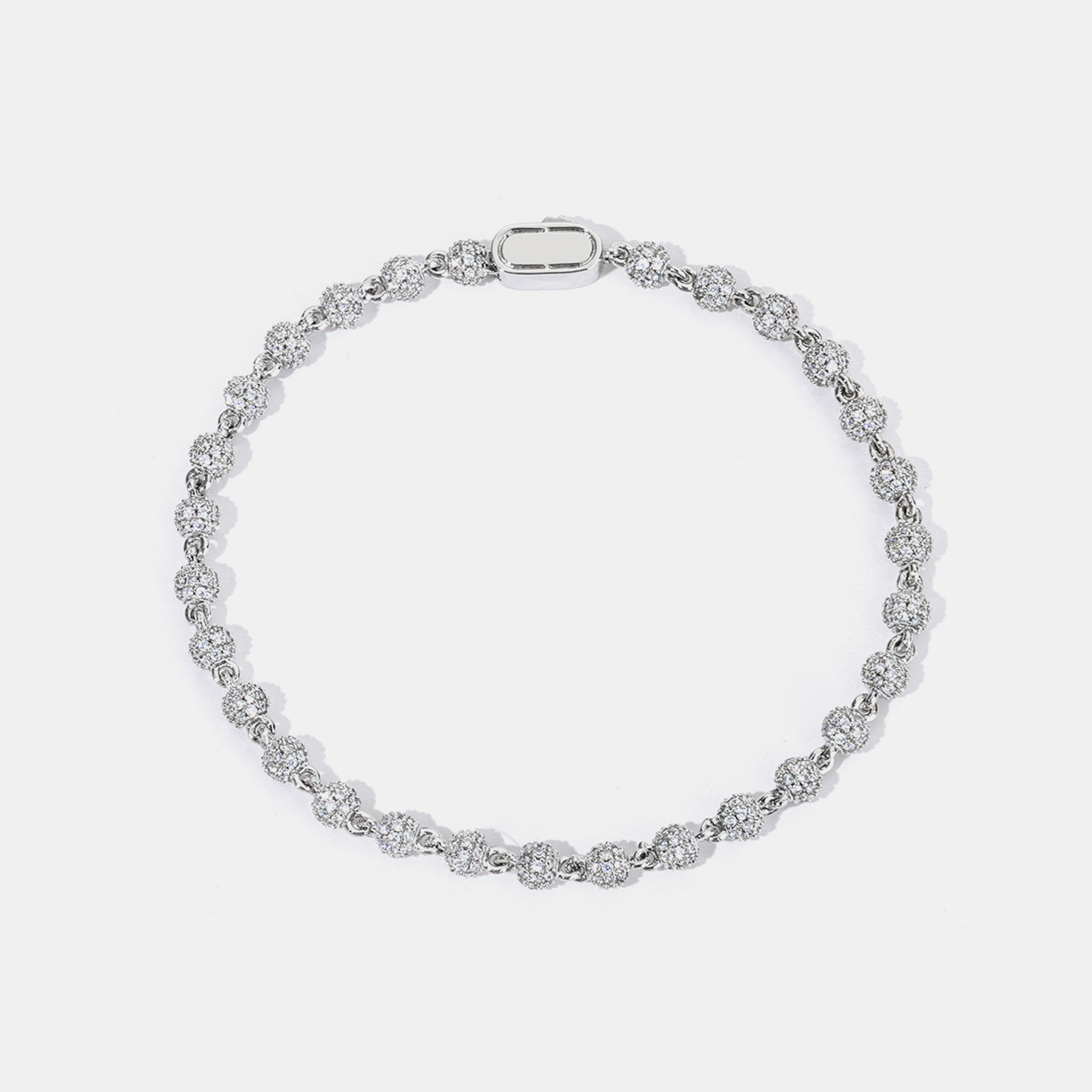 4mm Iced Round Tennis Bead Link Bracelet - White Gold