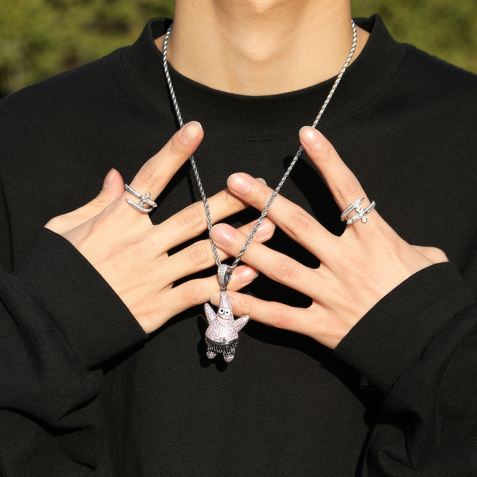 Iced “PATRICK STAR” Pendant - White Gold