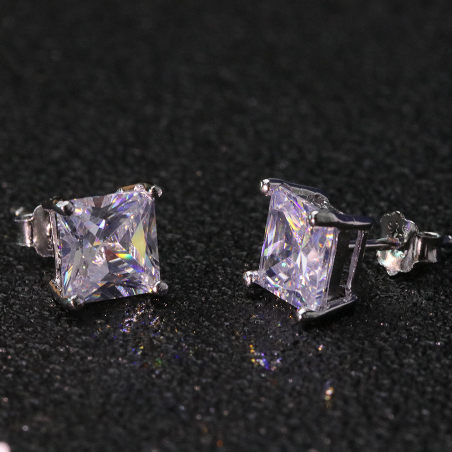 7mm Iced Square Earrings - White Gold