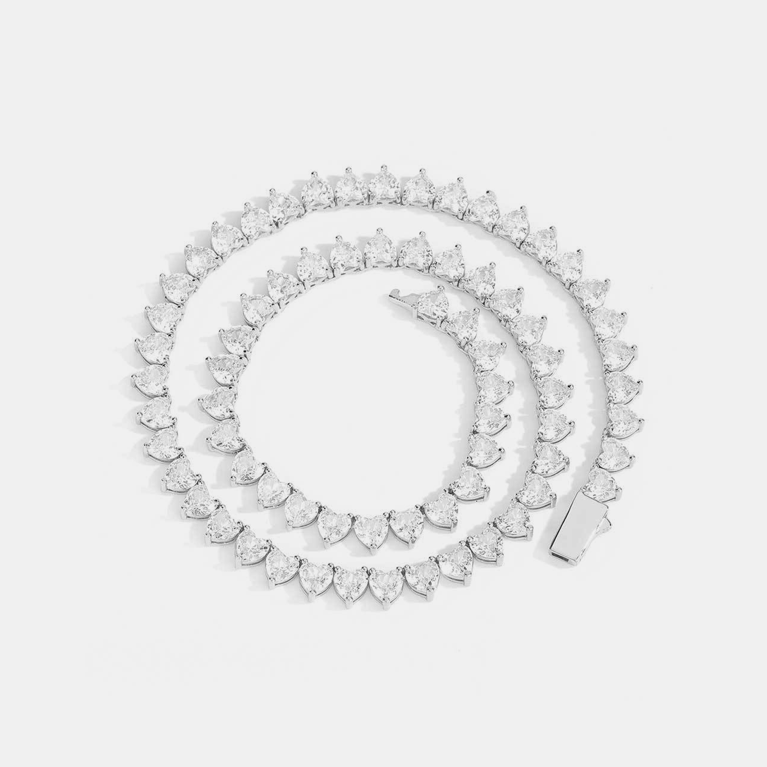 6mm Iced Heart Tennis Link Chain - White Gold