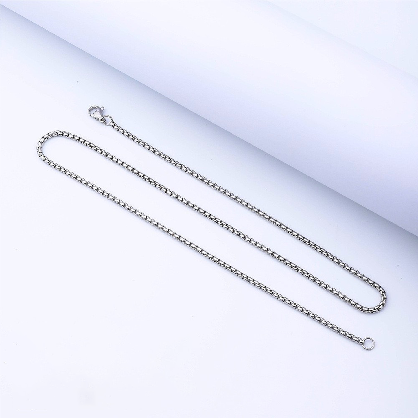 3mm Cube Link Necklace - White Gold