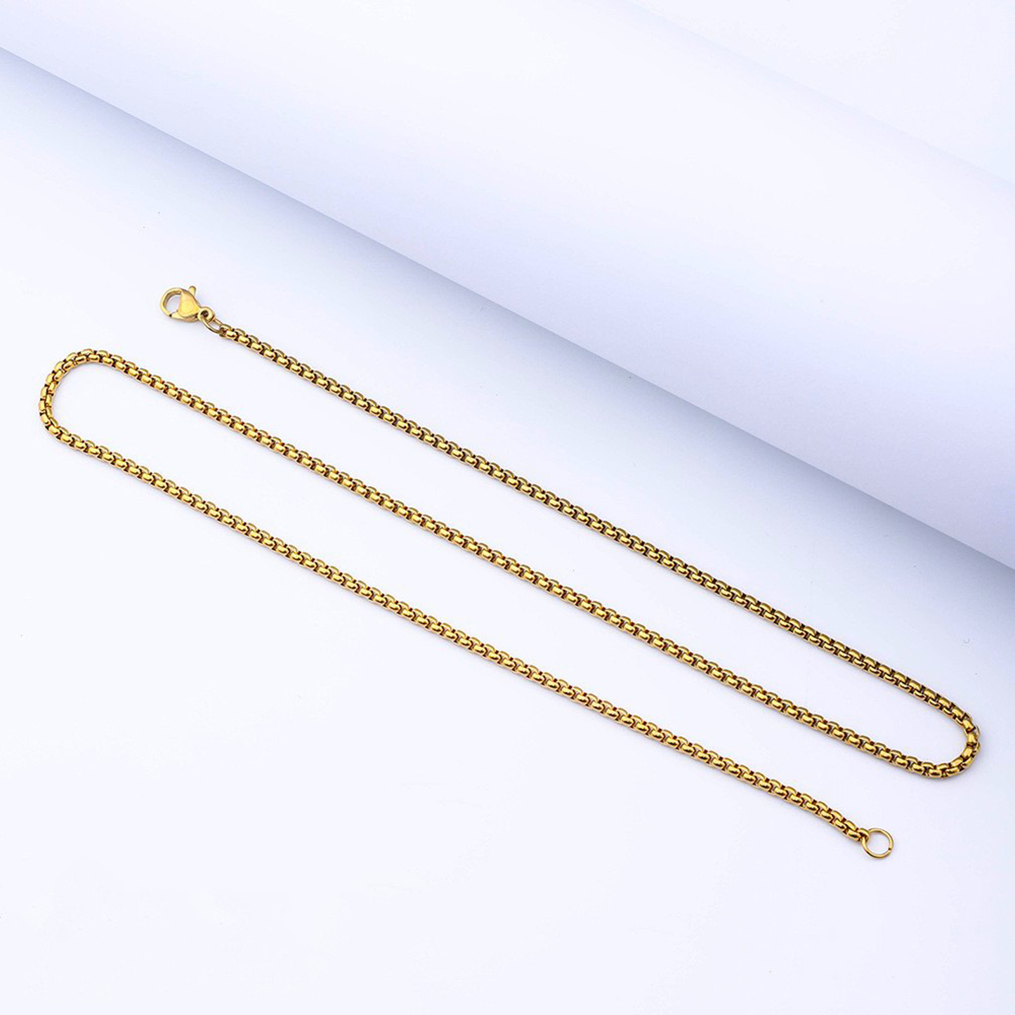 3mm Cube Link Necklace - Gold