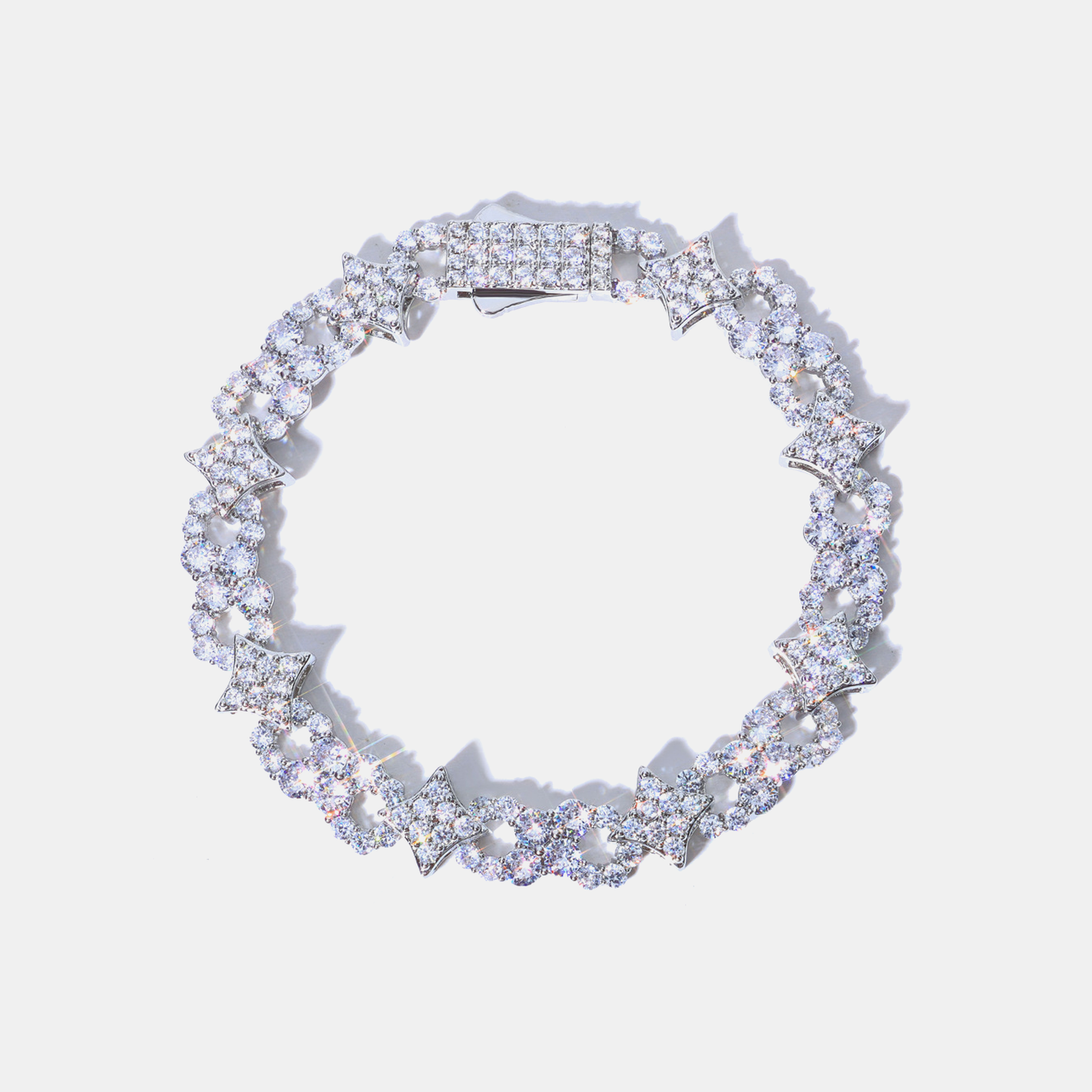 12mm Iced Star Loop Bracelet - White Gold