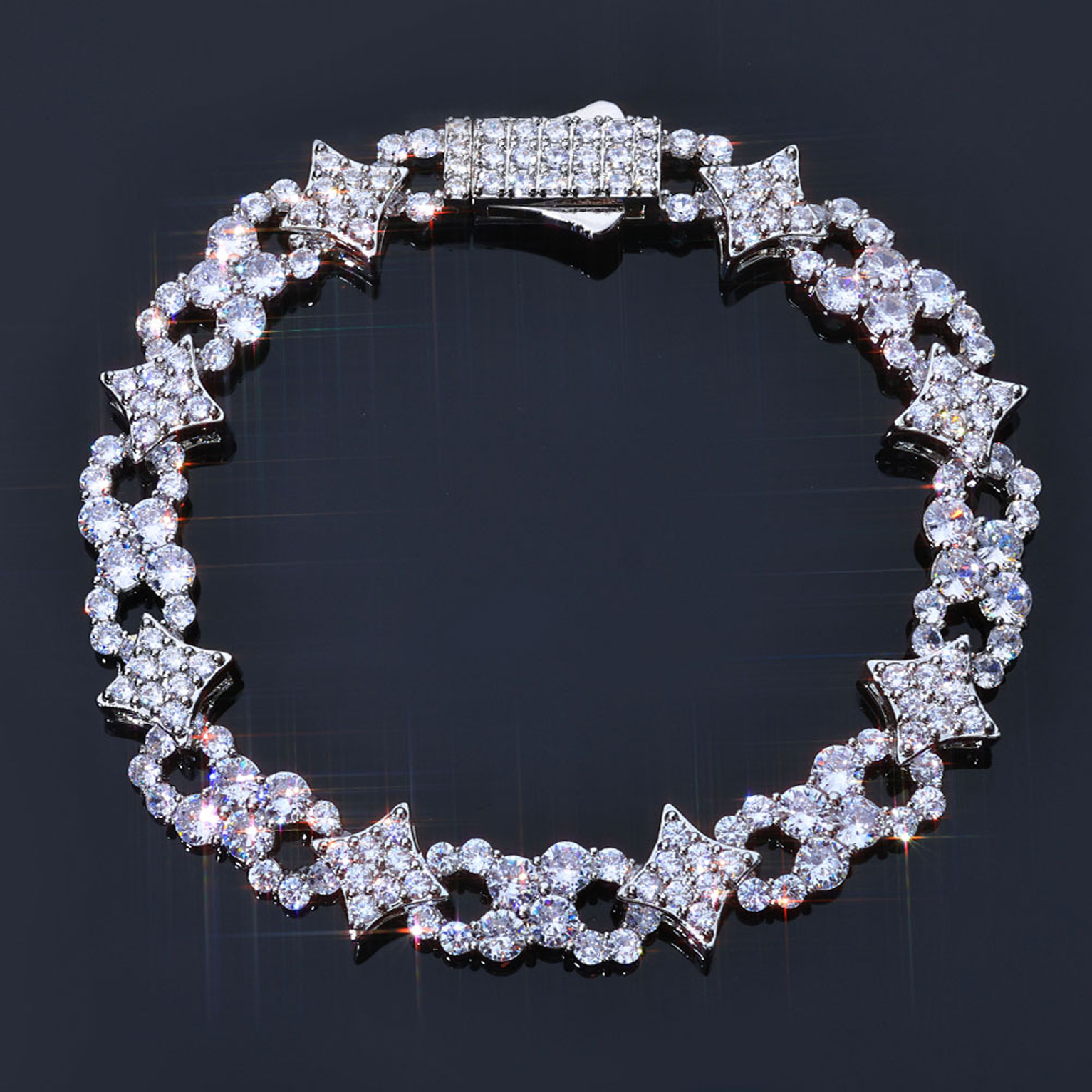 12mm Iced Star Loop Bracelet - White Gold