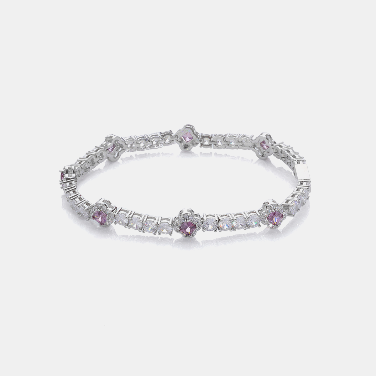 Iced Aurora Clover Tennis Link Bracelet - Pink Gold