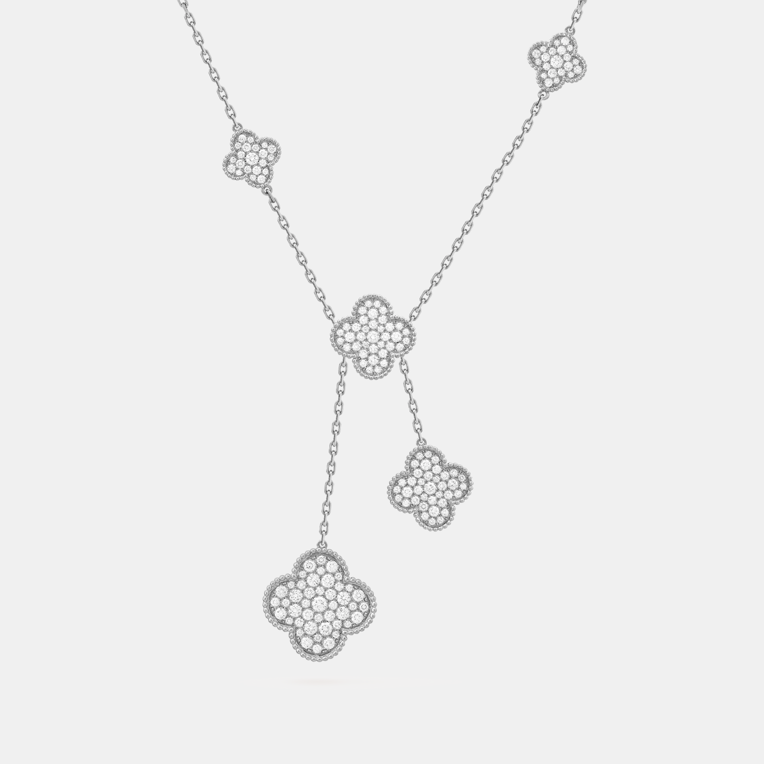 Silver Iced Clover Tassel Chain - White Gold