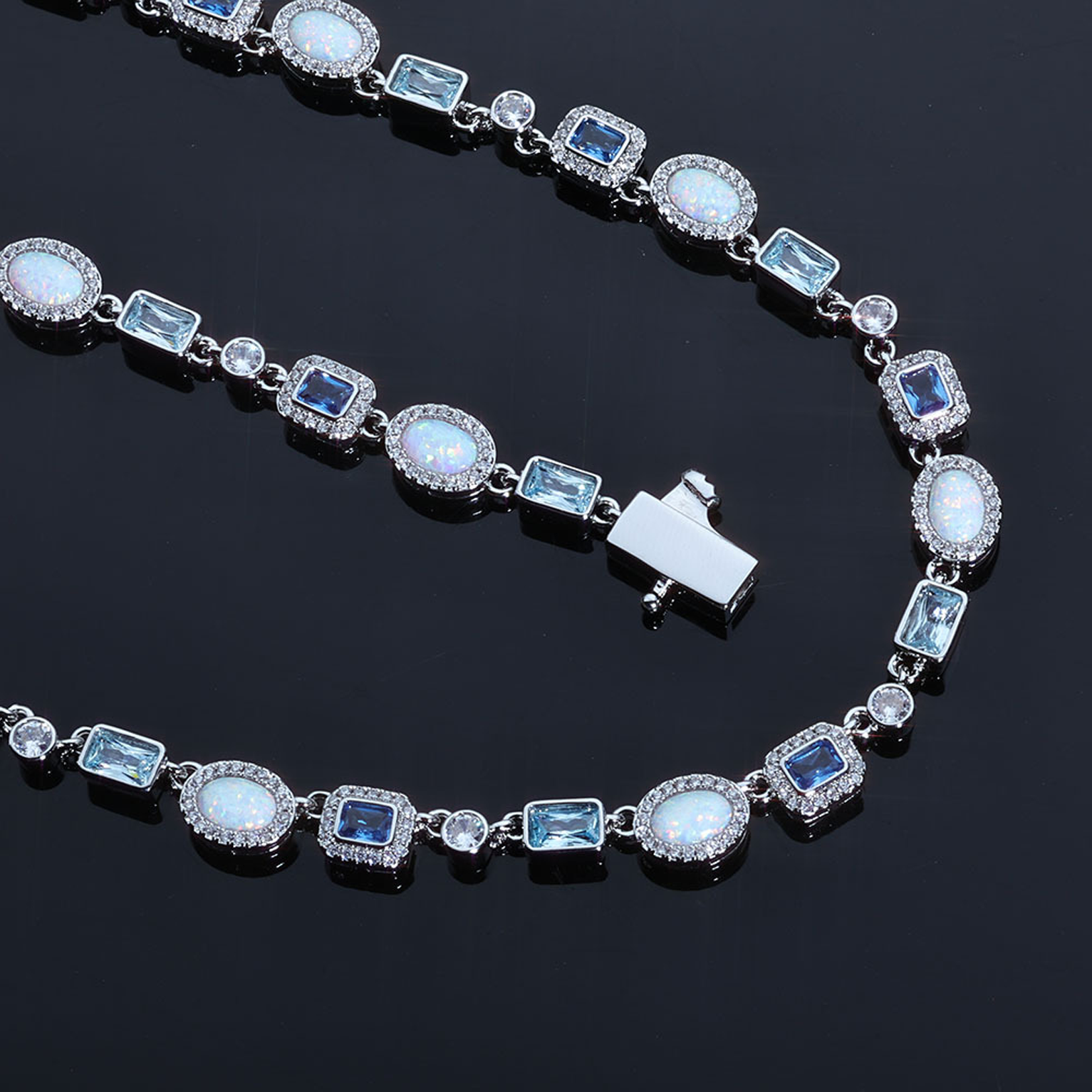 6mm Ice Mixed Gemstone Link Bracelet - White Gold