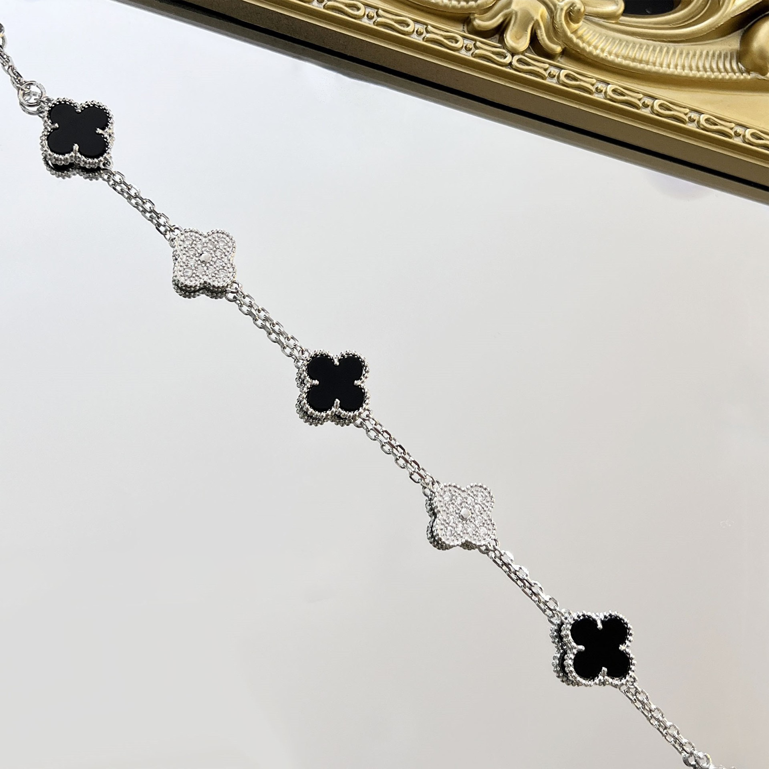 Silver Clover Bracelet - Panda