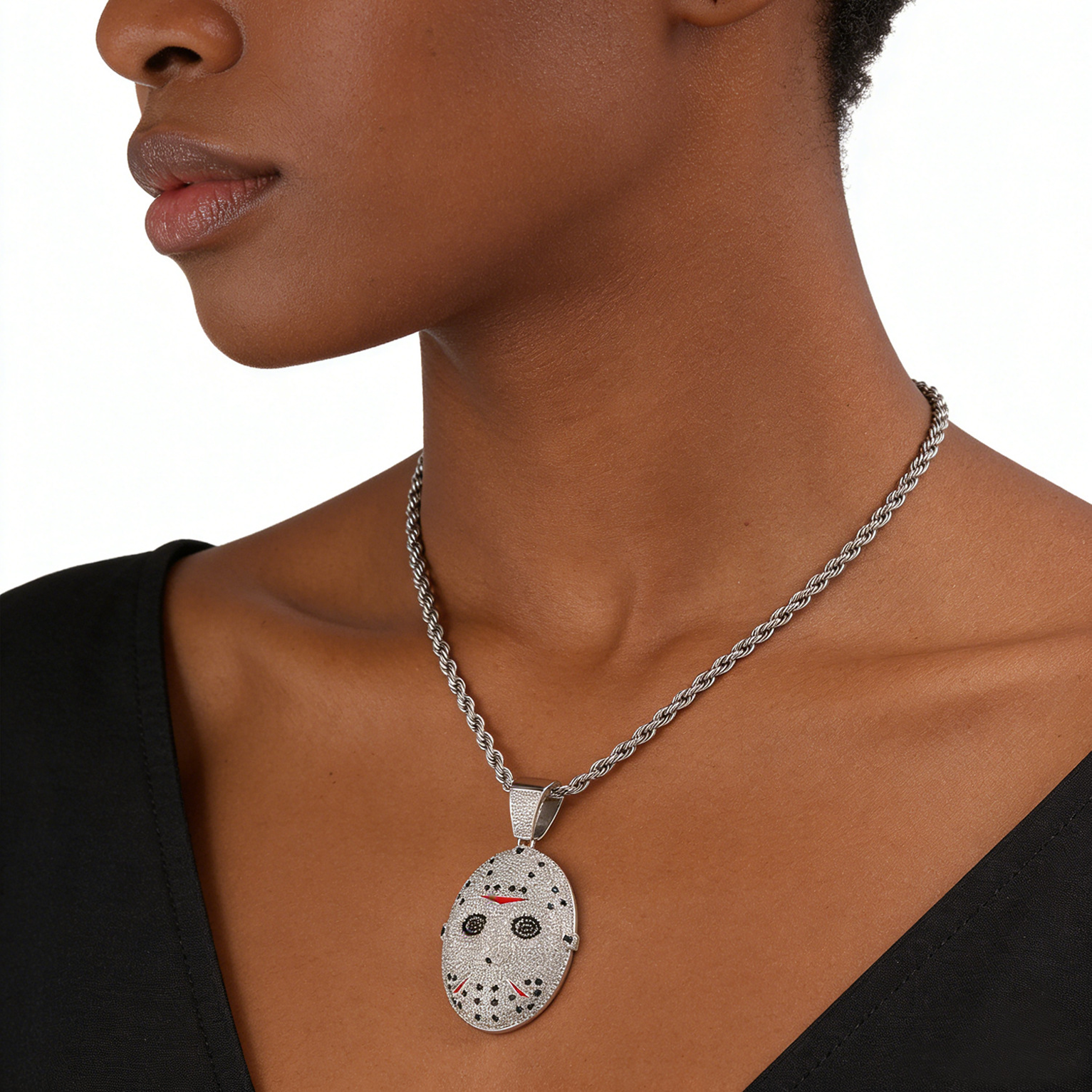 Iced Phantom Reaper Mask Pendant - White Gold