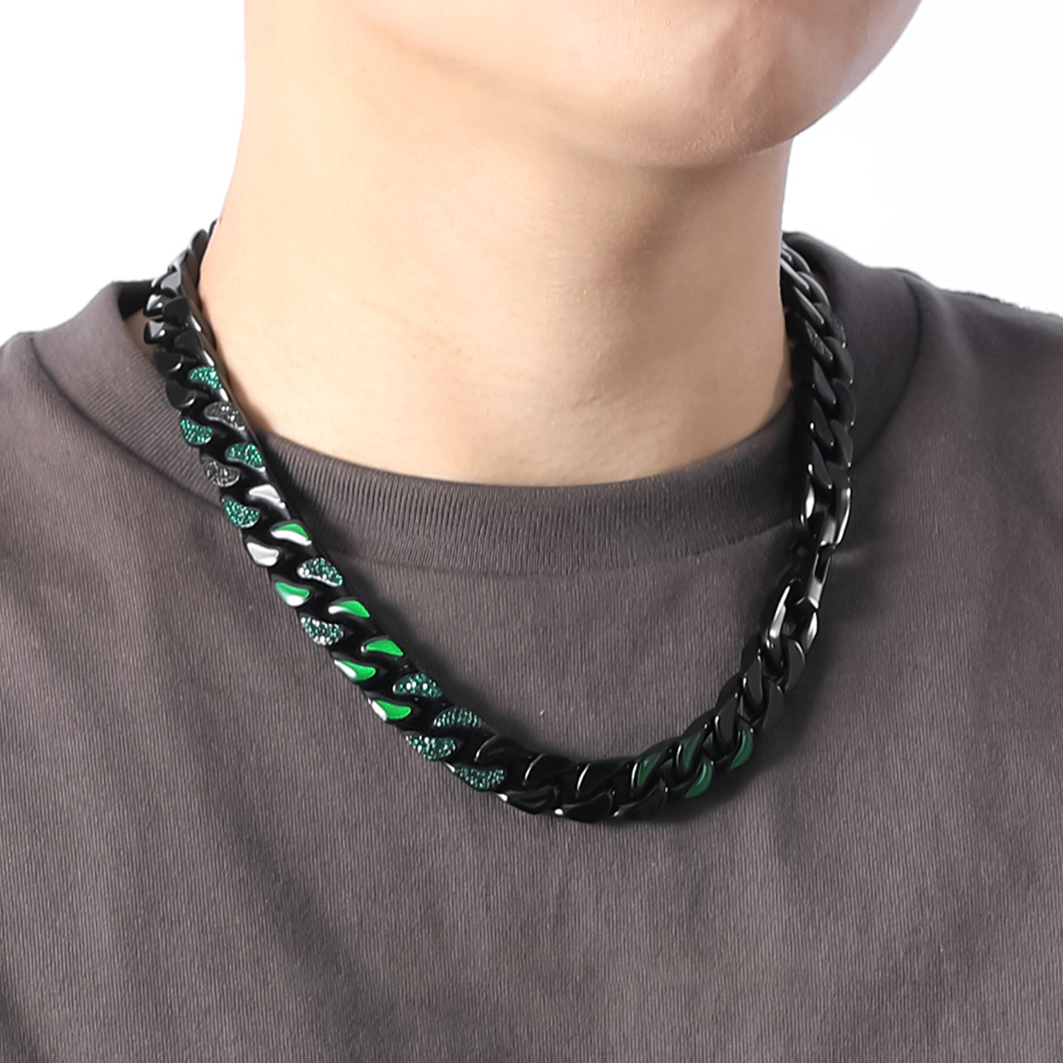 Green Patched Chunky Cuban Chain - Black