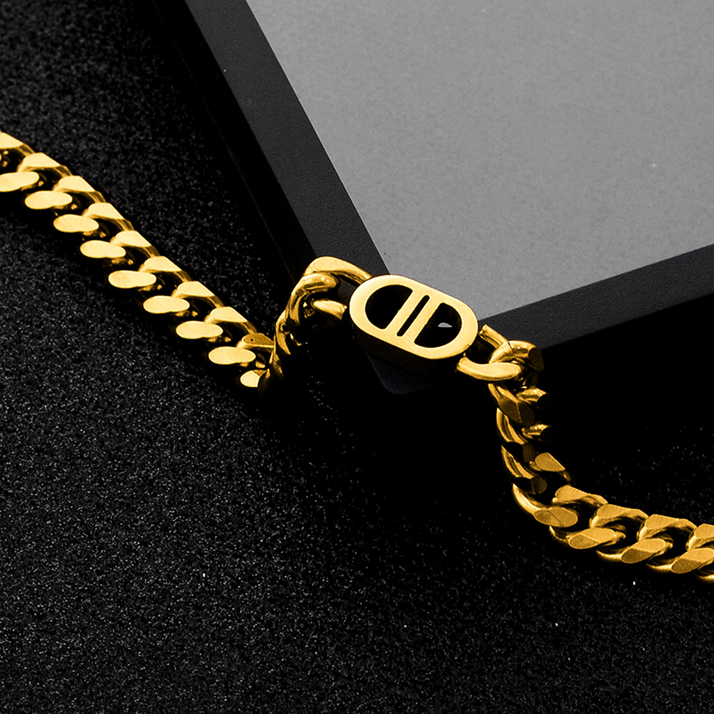 8mm Double D Miami Link Chain - Gold