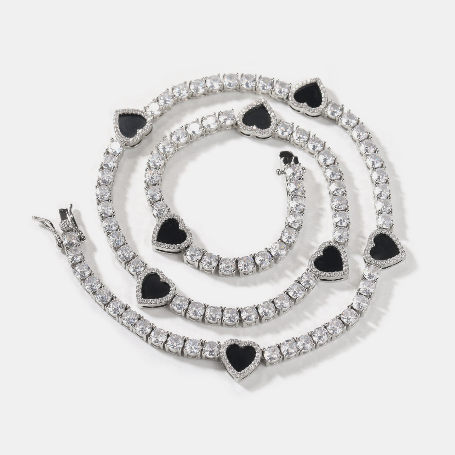 8mm Heart Tennis Link Chain - White Gold