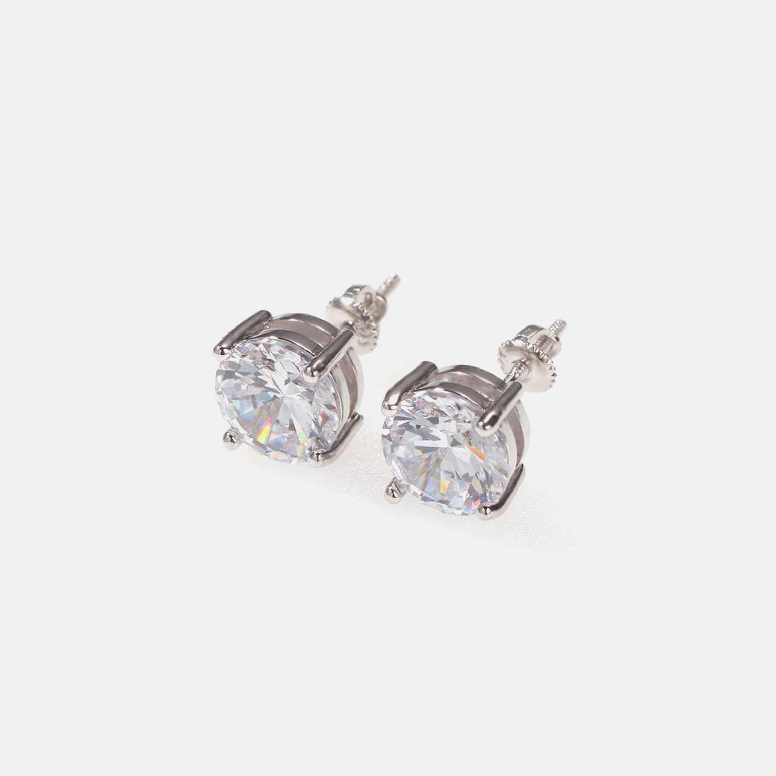 Round Cut Diamond Earrings - White Gold