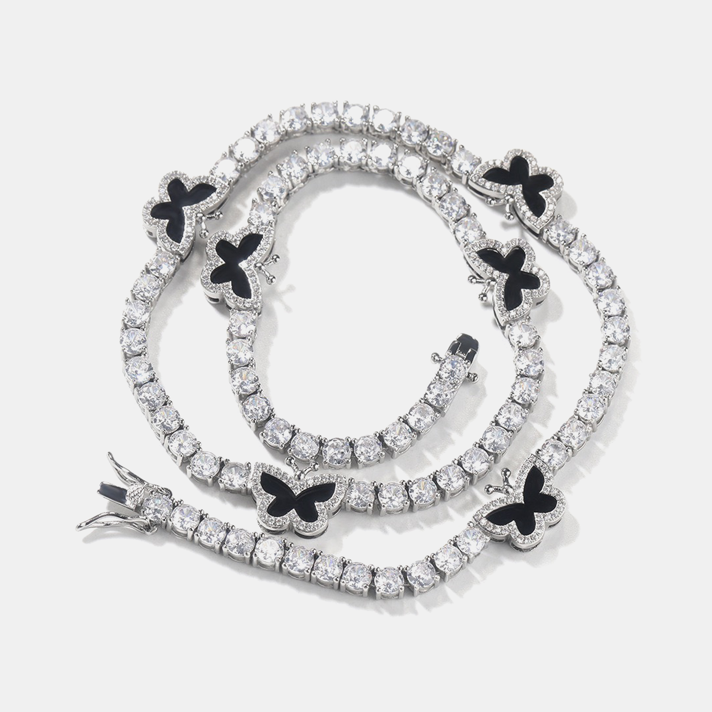 8mm Butterfly Tennis Link Chain - White Gold