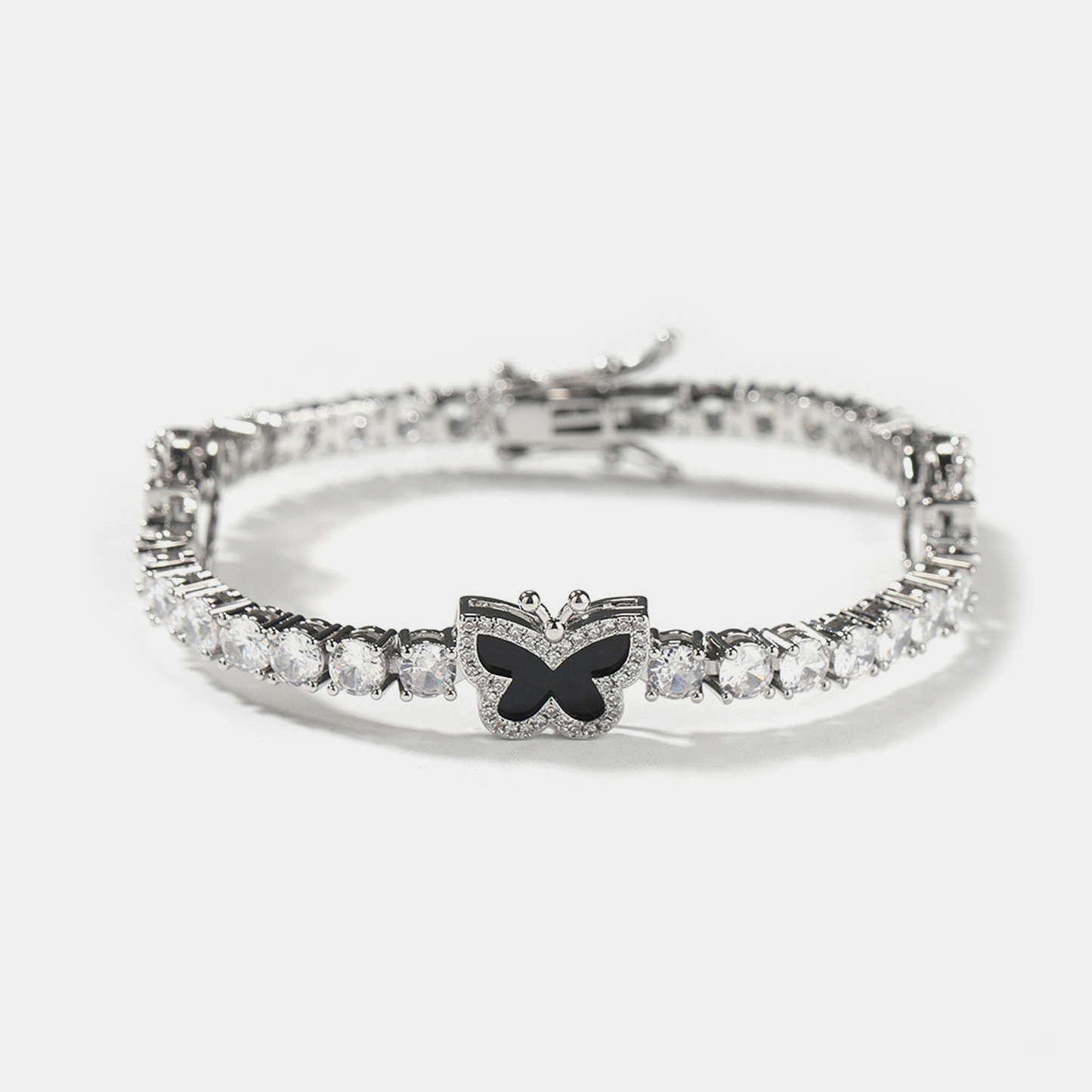 8mm Butterfly Tennis Link Bracelet - White Gold