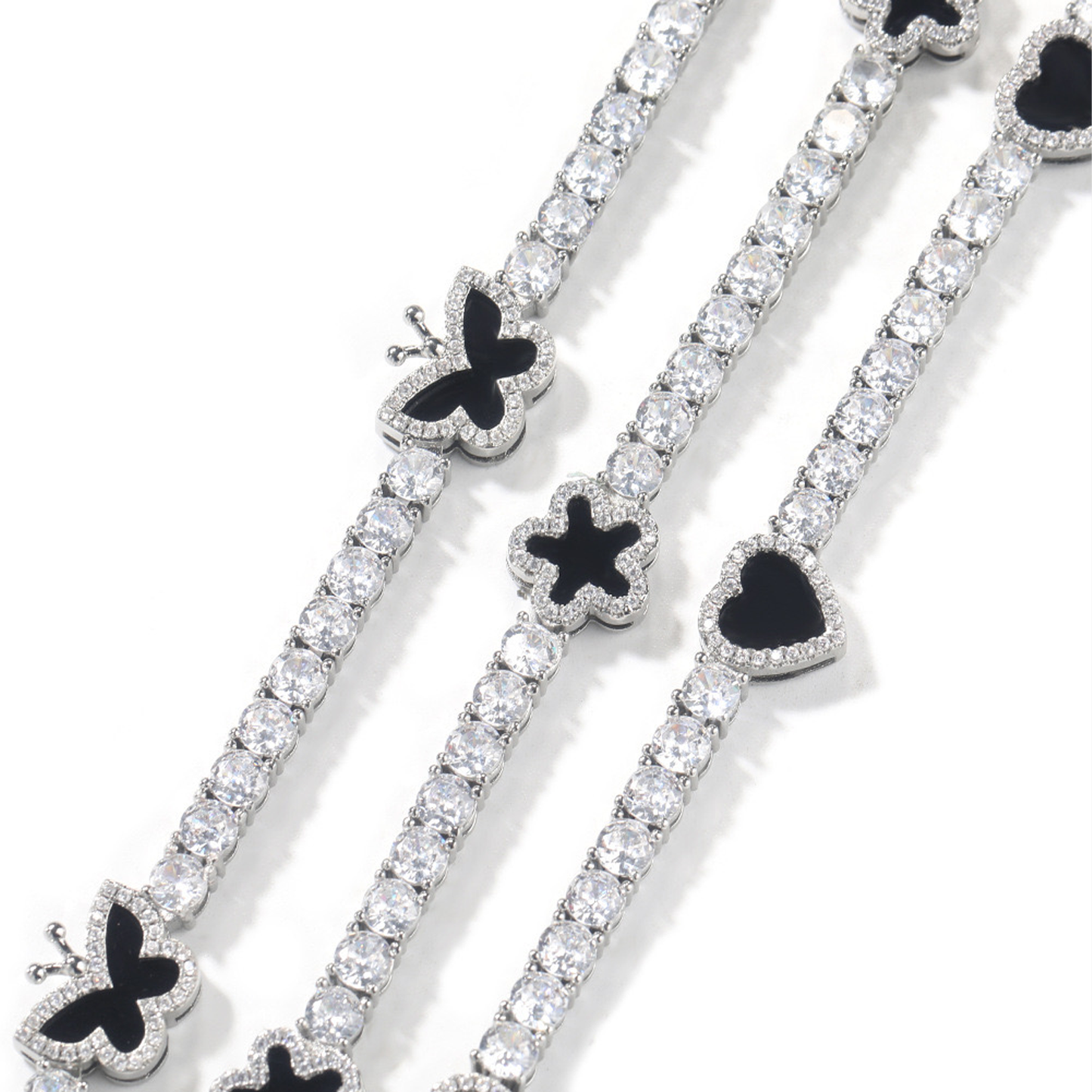 8mm Butterfly Tennis Link Bracelet - White Gold