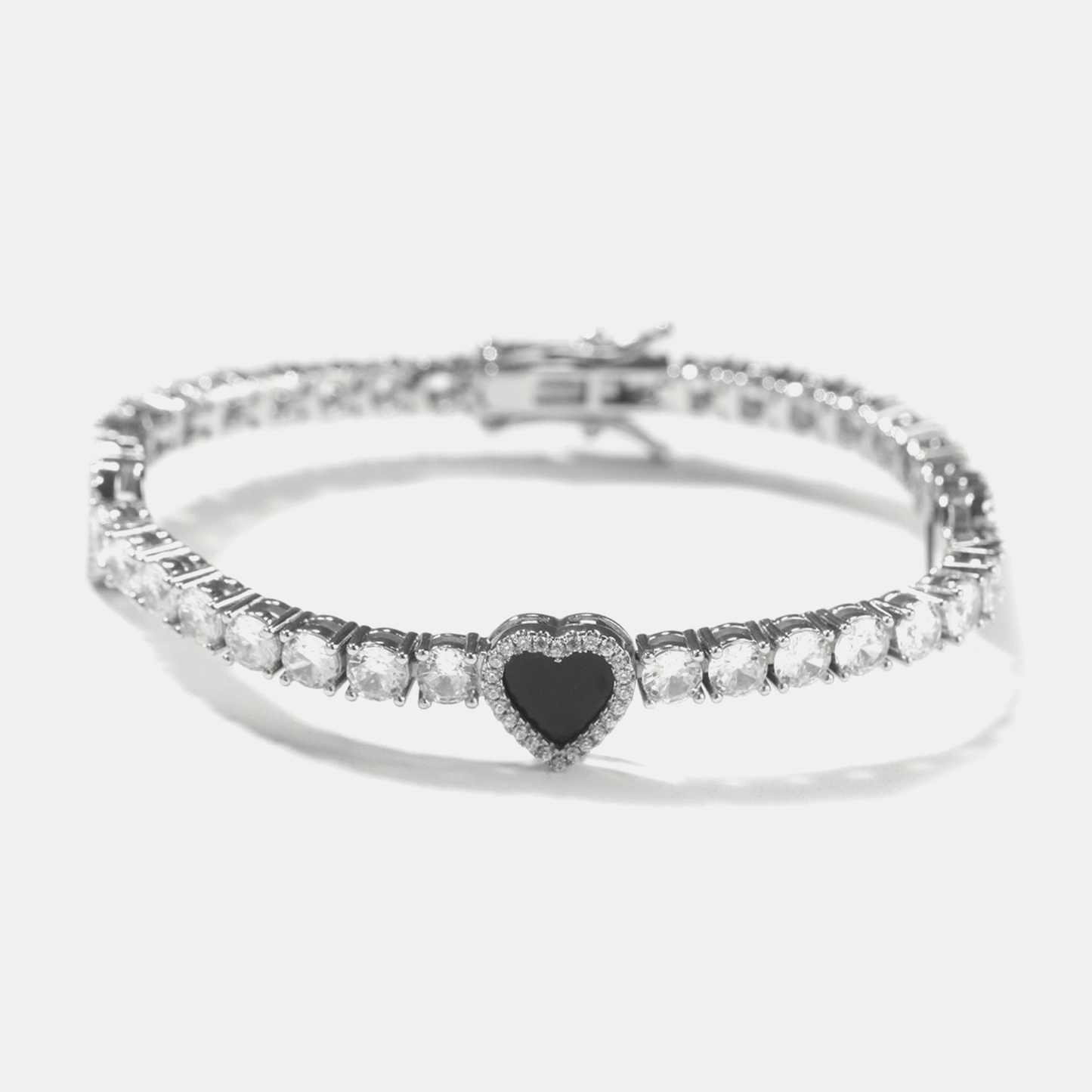 8mm Heart Tennis Link Bracelet - White Gold