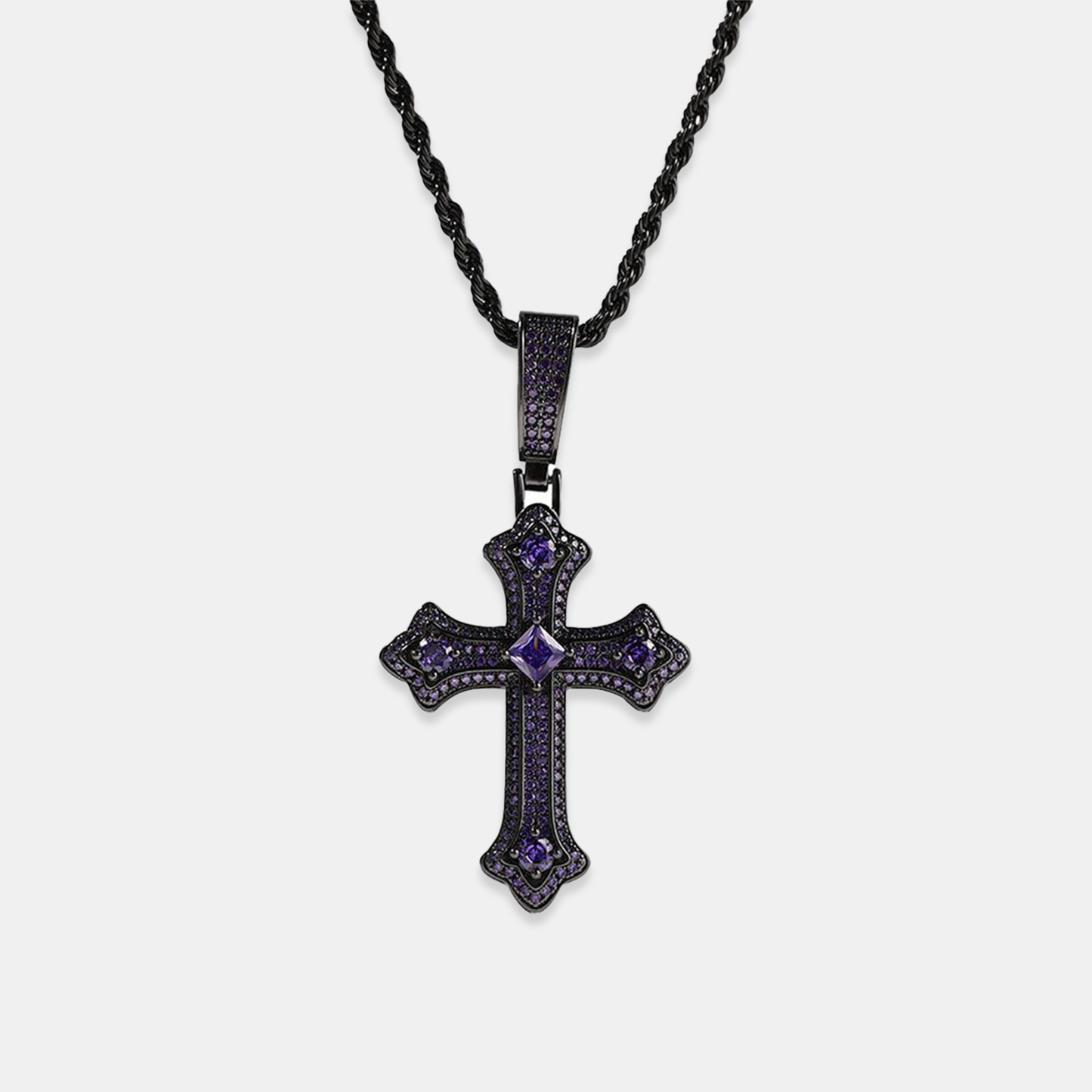 Iced Gothic Cz Cross Pendant - Black Gold