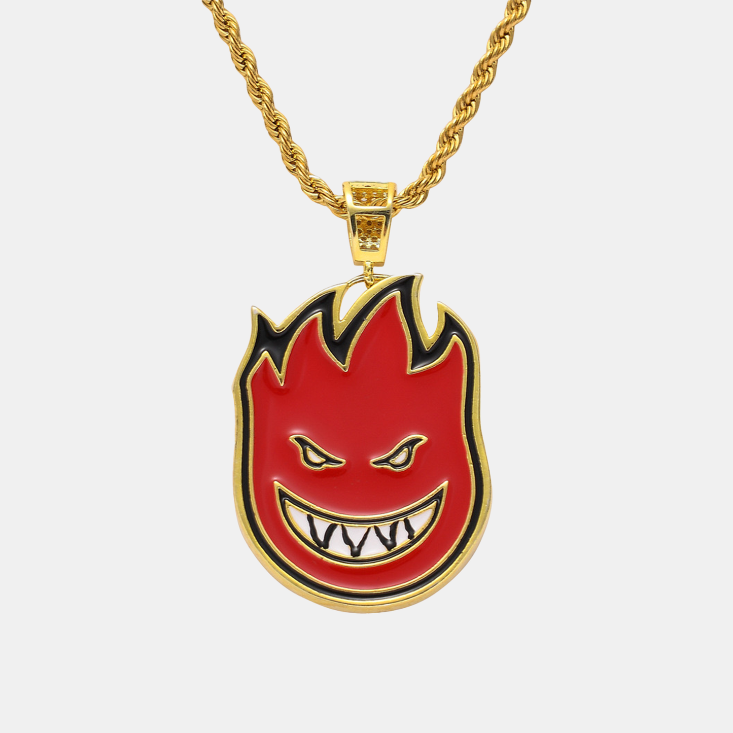 Dual Flame Face Mascot Pendant - Gold