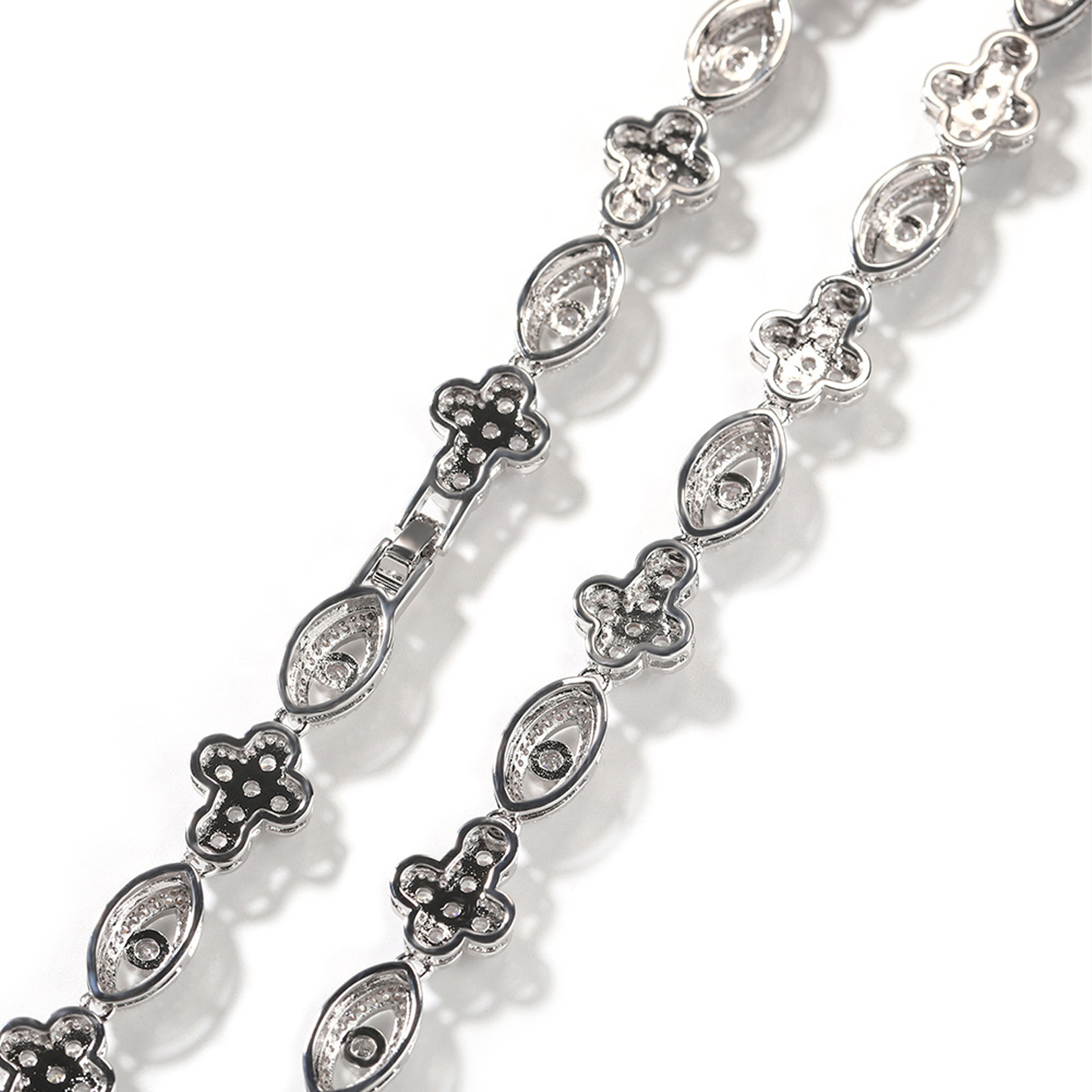 Iced Evil Eye Cross Necklace - White Gold