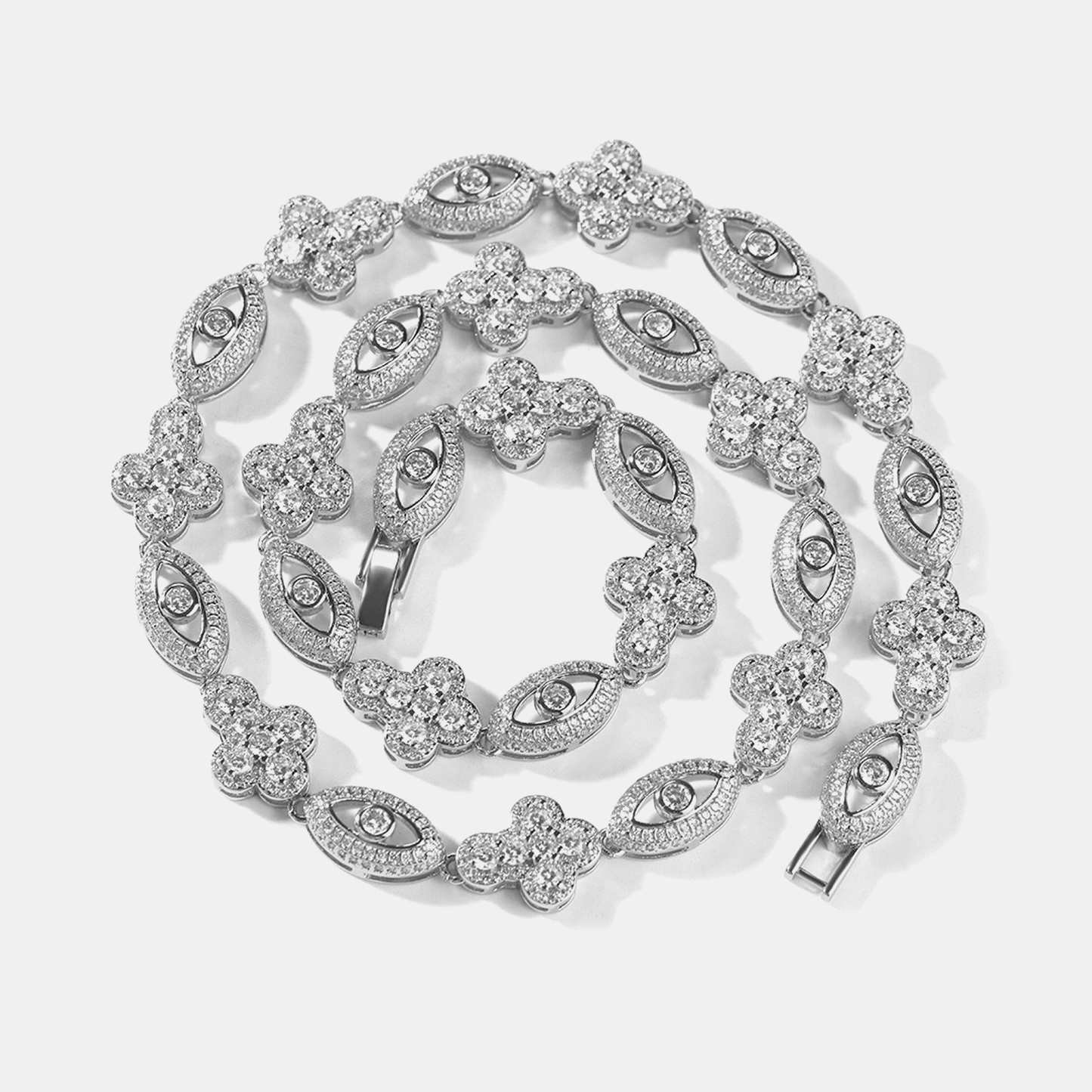 Iced Evil Eye Cross Necklace - White Gold
