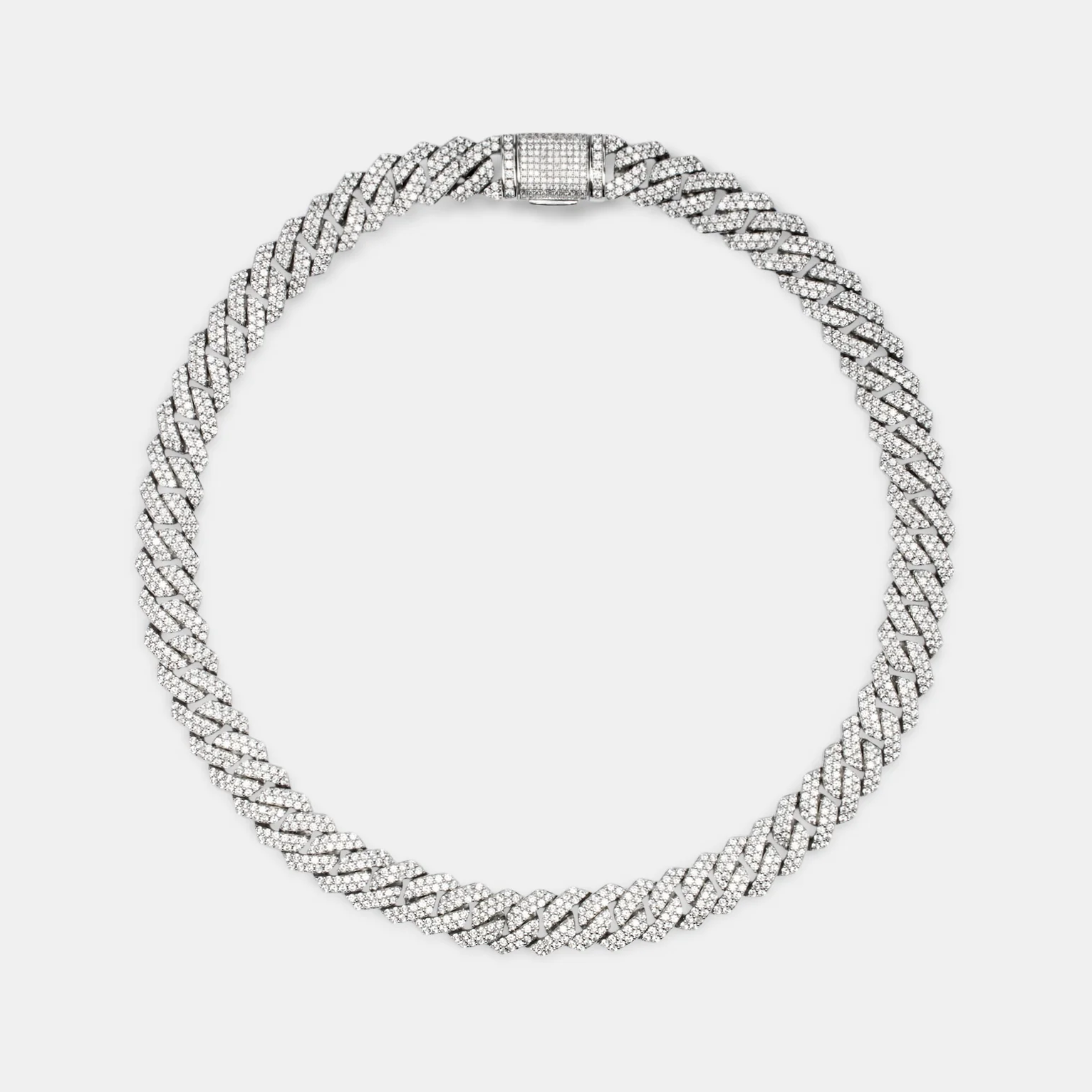 13mm Diamond Prong Link Chain - White Gold